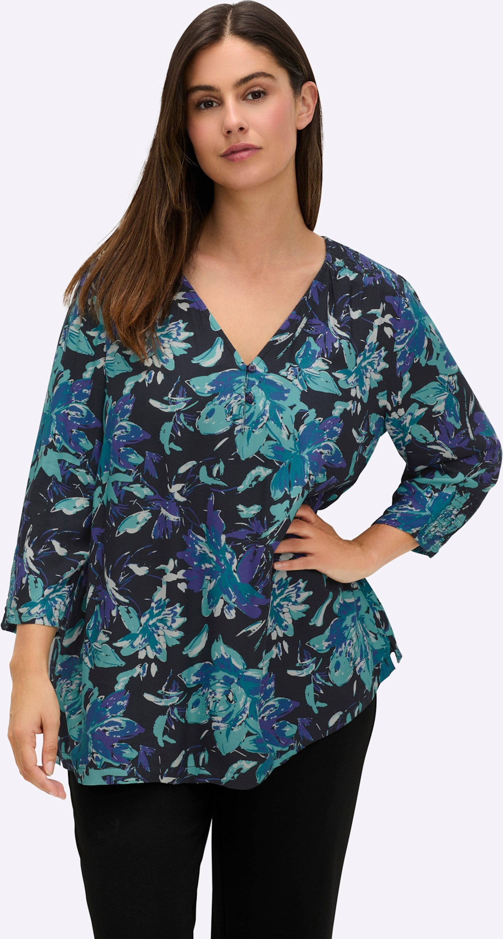 Sheego Tunika in A-Form, mit Smokdetails