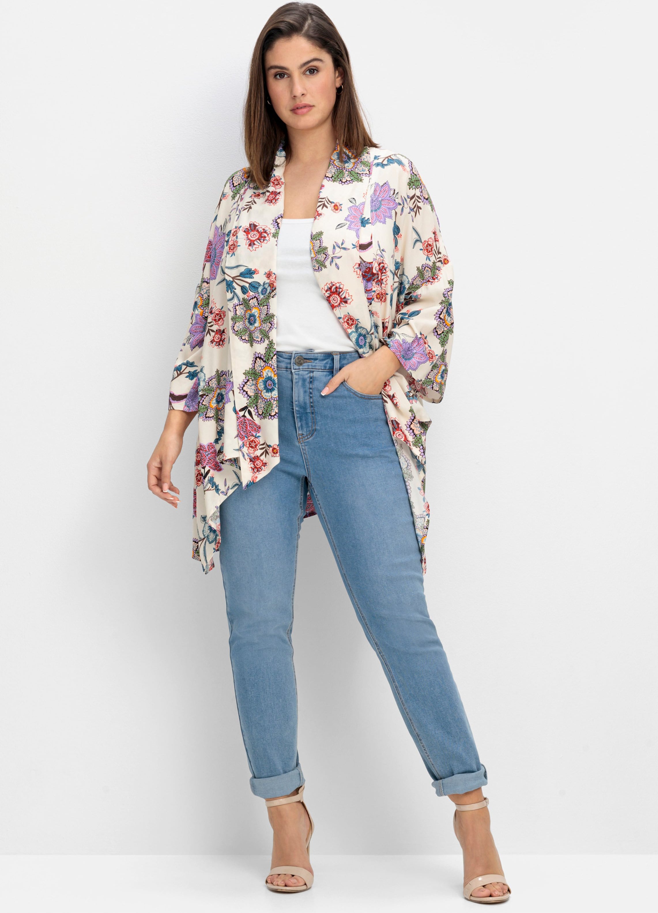 Sheego Longbluse im Kimono-Stil, mit Blumendruck