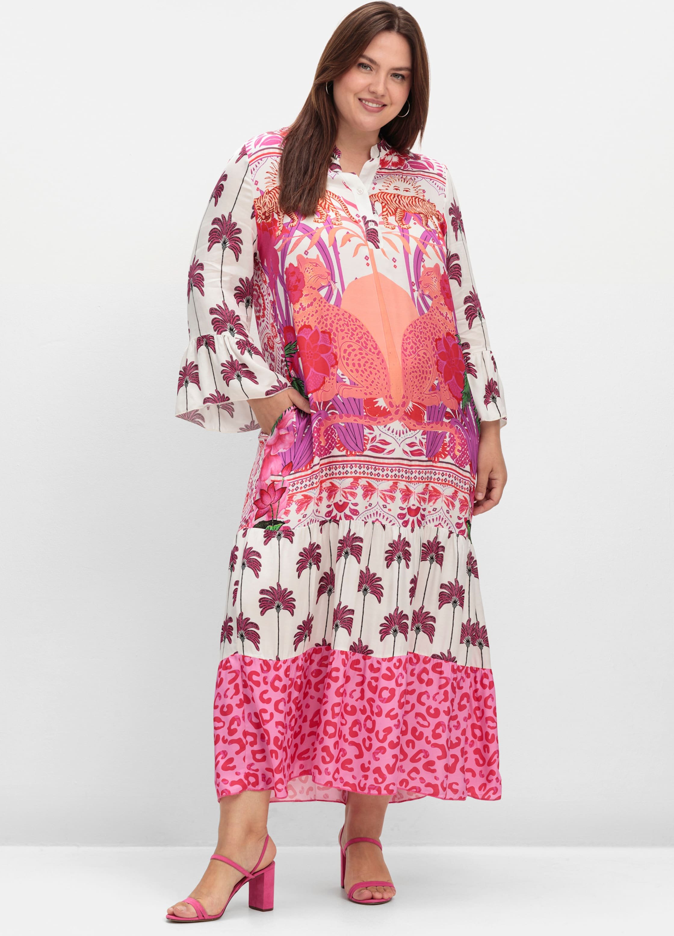 Sheego Maxikleid im Mustermix, mit Trompetenärmeln