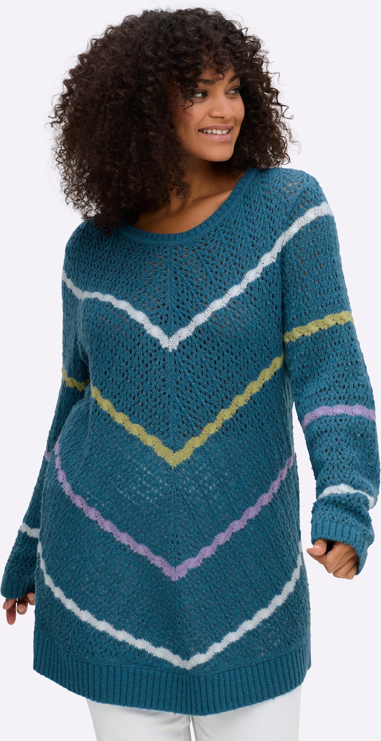 Sheego Ajourpullover mit Zopfmuster-Streifen