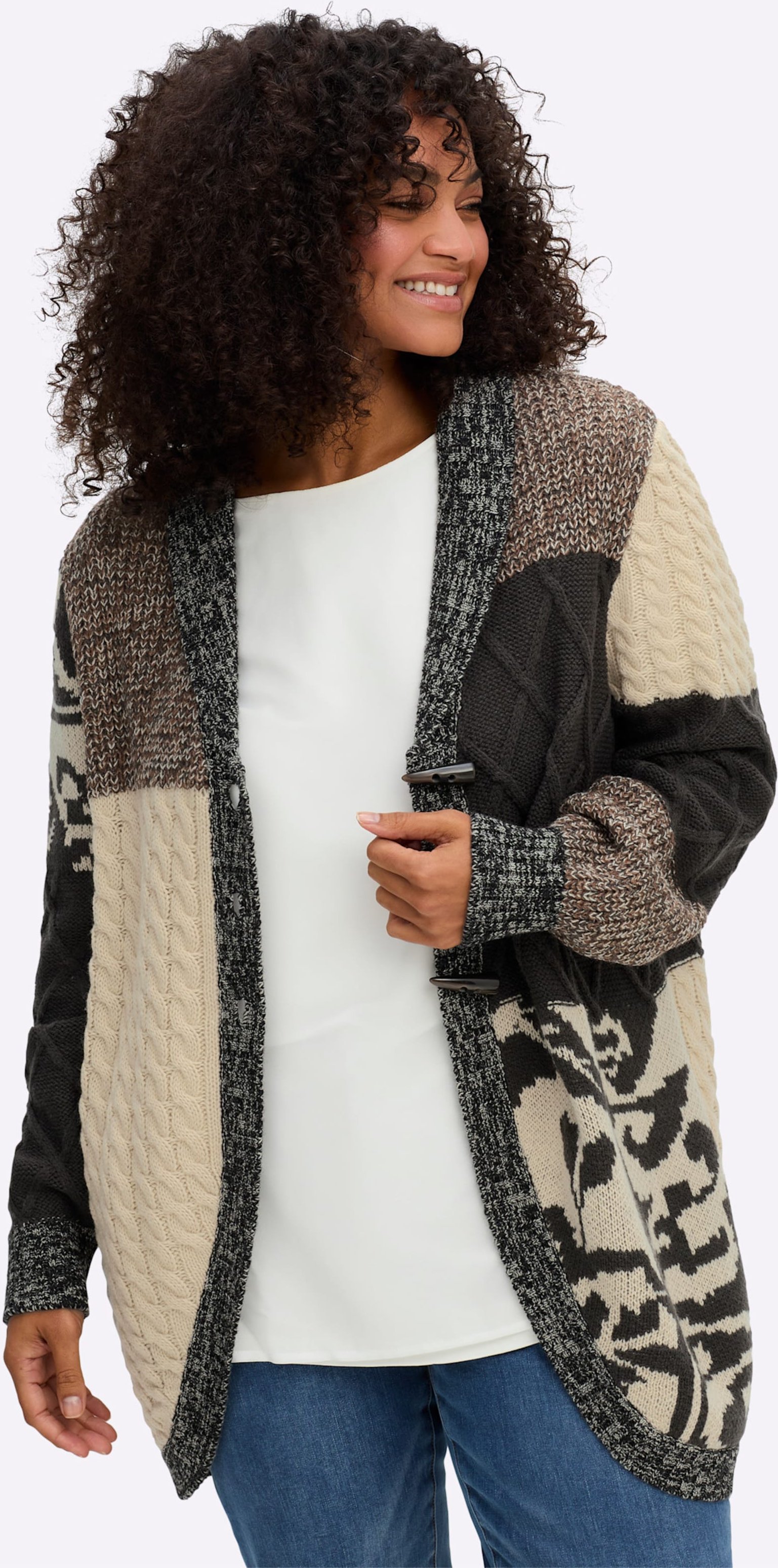 Sheego Strickjacke im rustikalen Patchwork-Stil