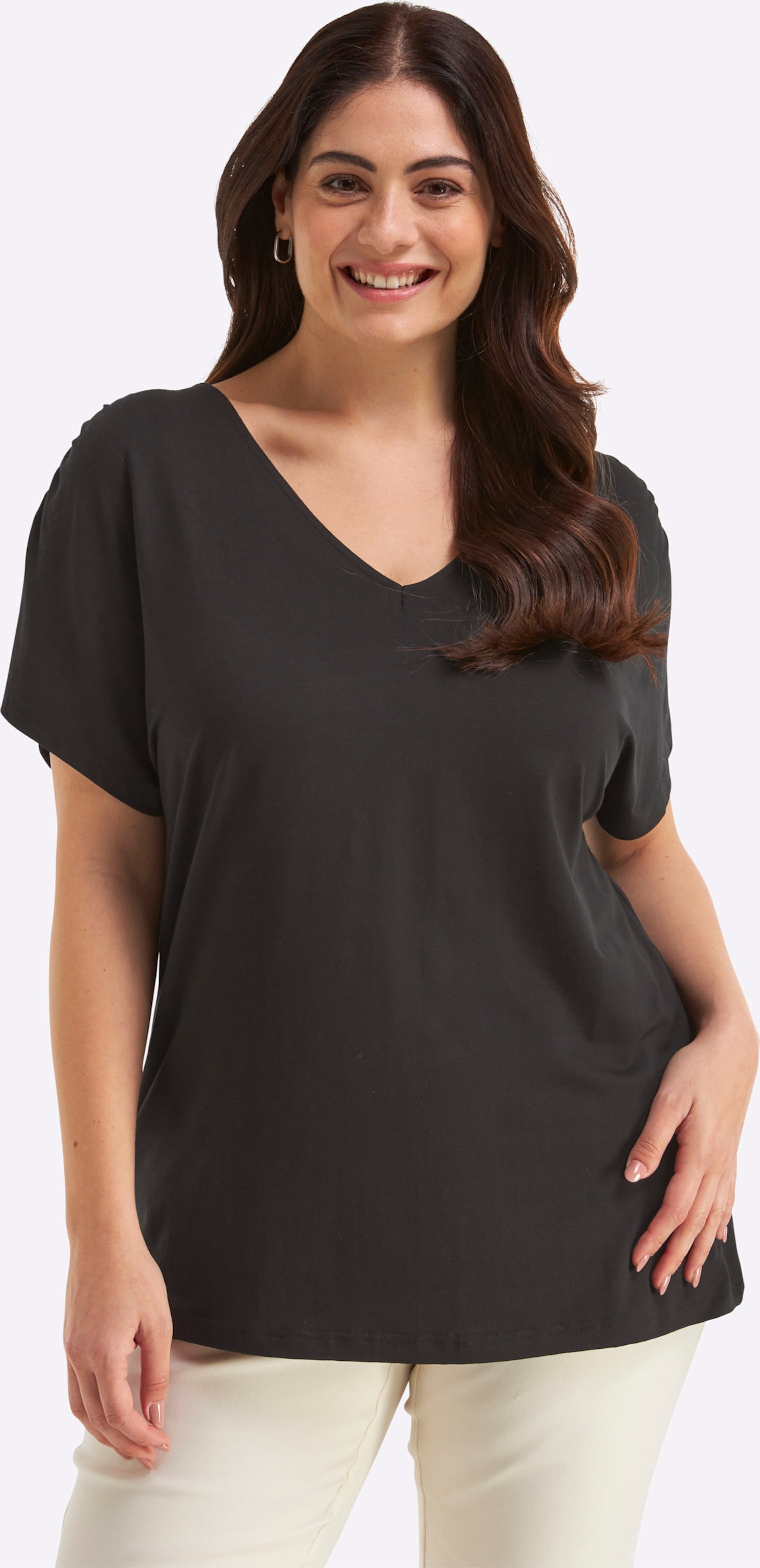 Sheego V-Shirt mit Raffungen an der Schulternaht