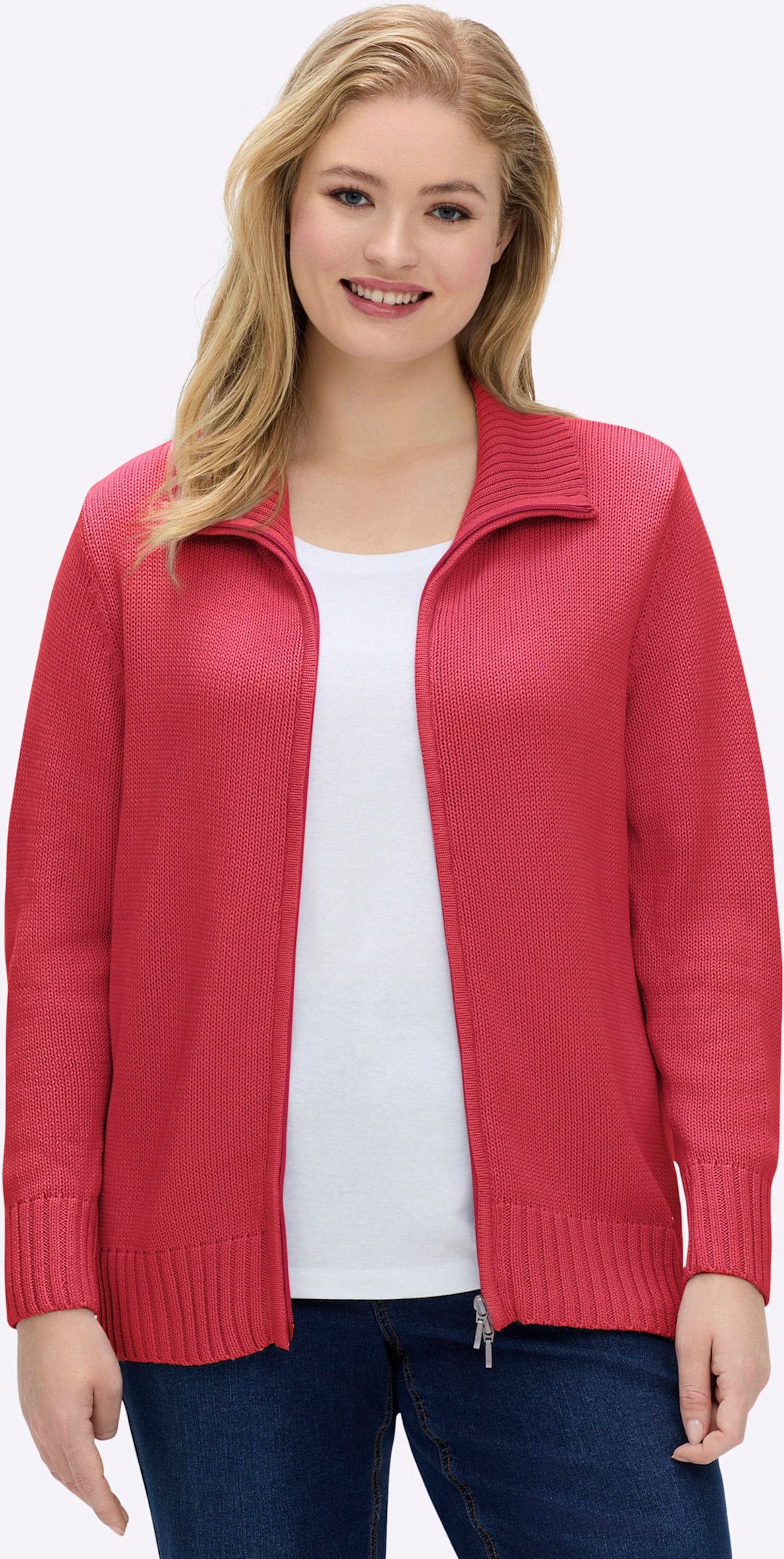 Sheego Strickjacke mit 2-Wege-Reißverschluss