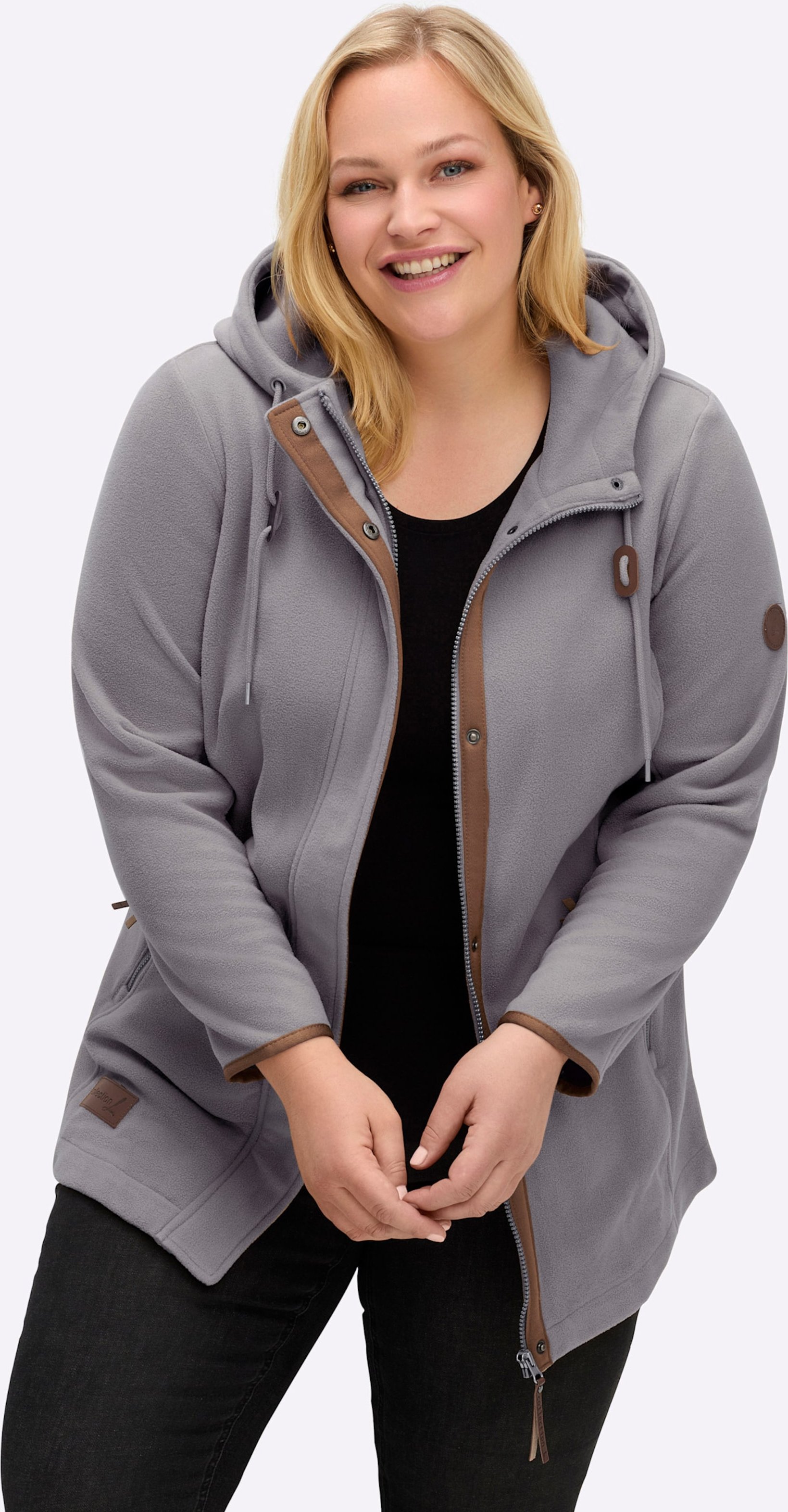 Thumbnail - Sheego Kapuzenfleecejacke mit verdecktem Reißverschluss