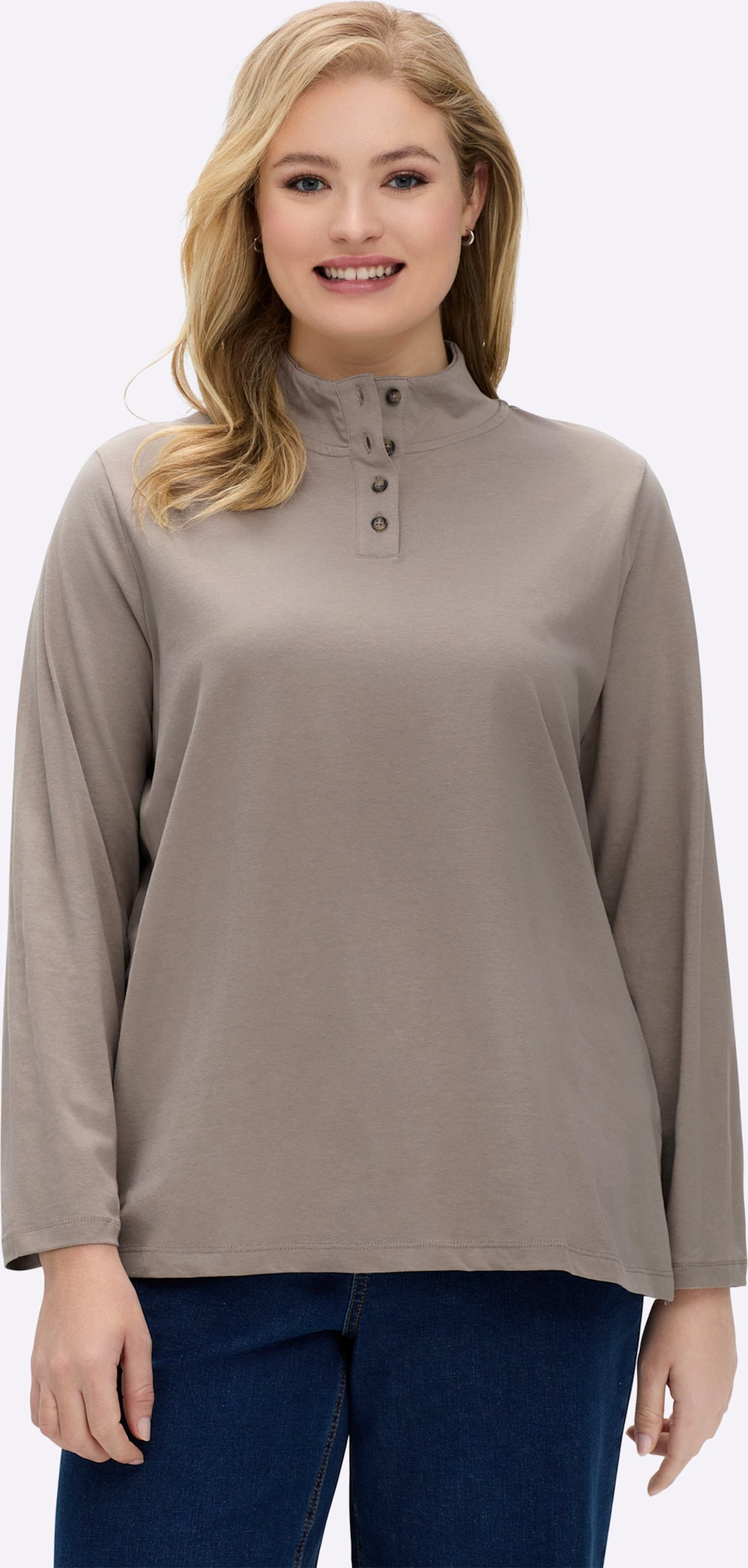 Sheego Stehkragenshirt mit Schmuckknöpfen