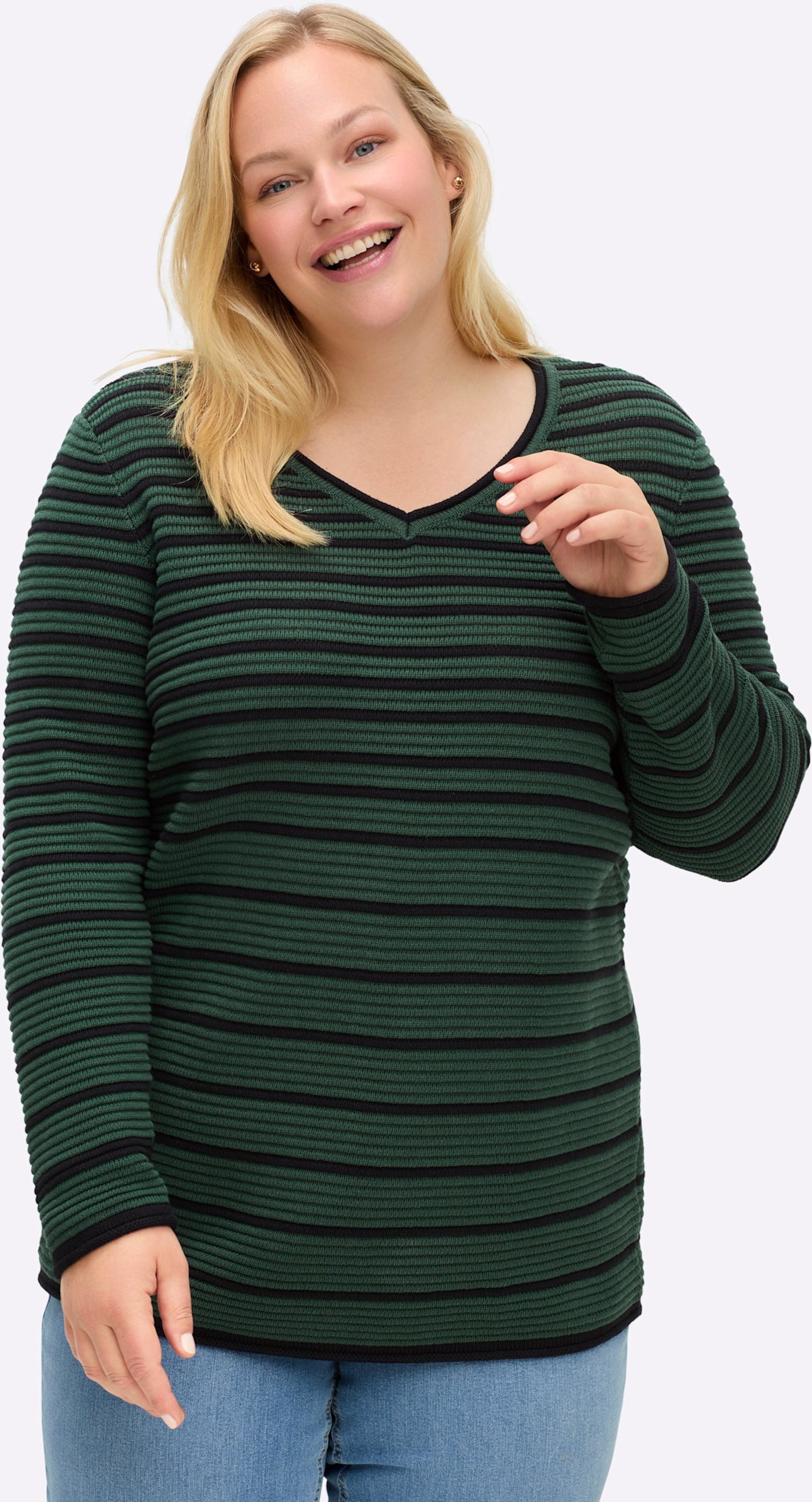 Sheego Streifenpullover mit Rollkanten