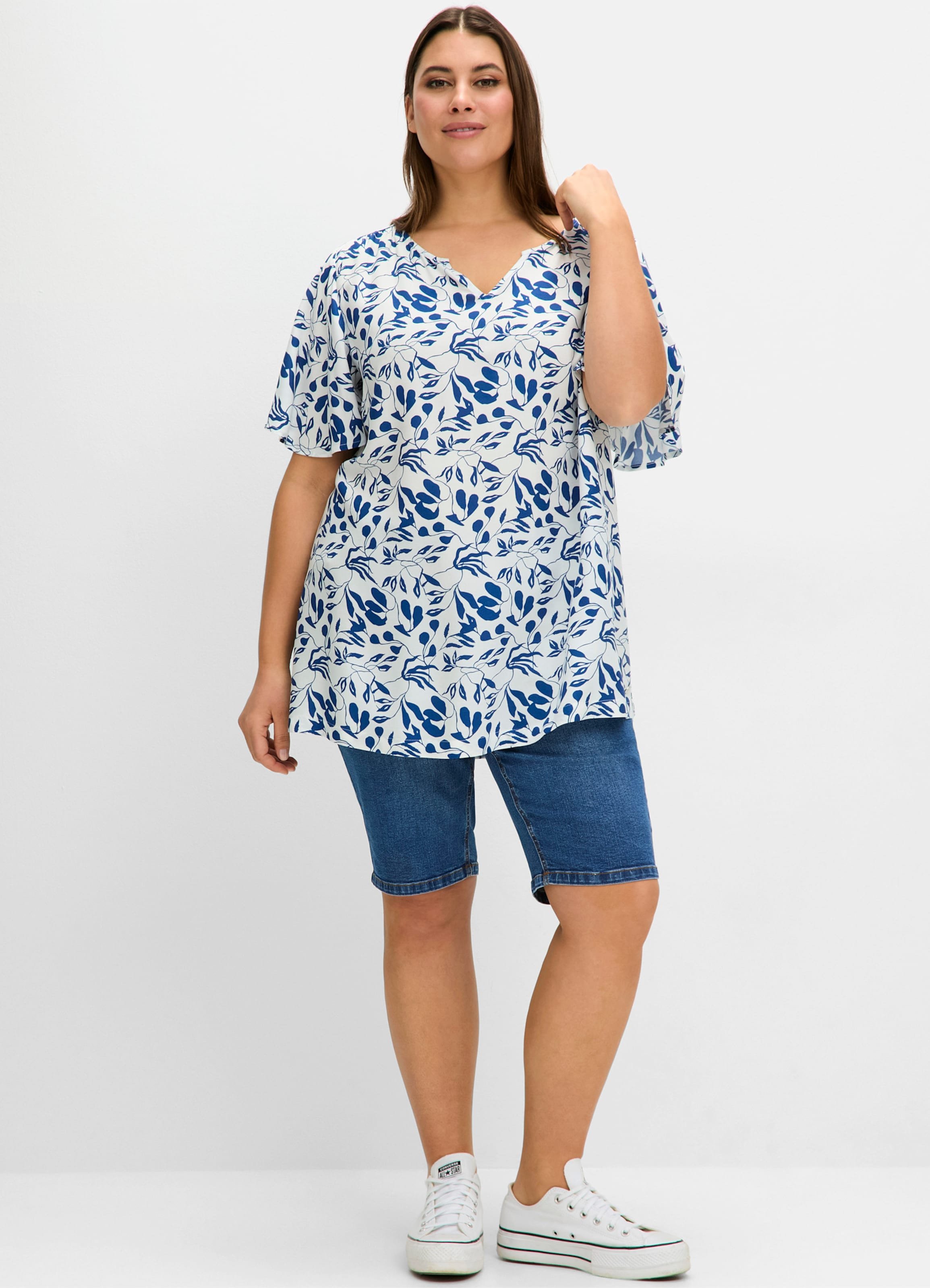 Sheego Tunika in A-Linie, mit Flügelärmeln und Blätterprint