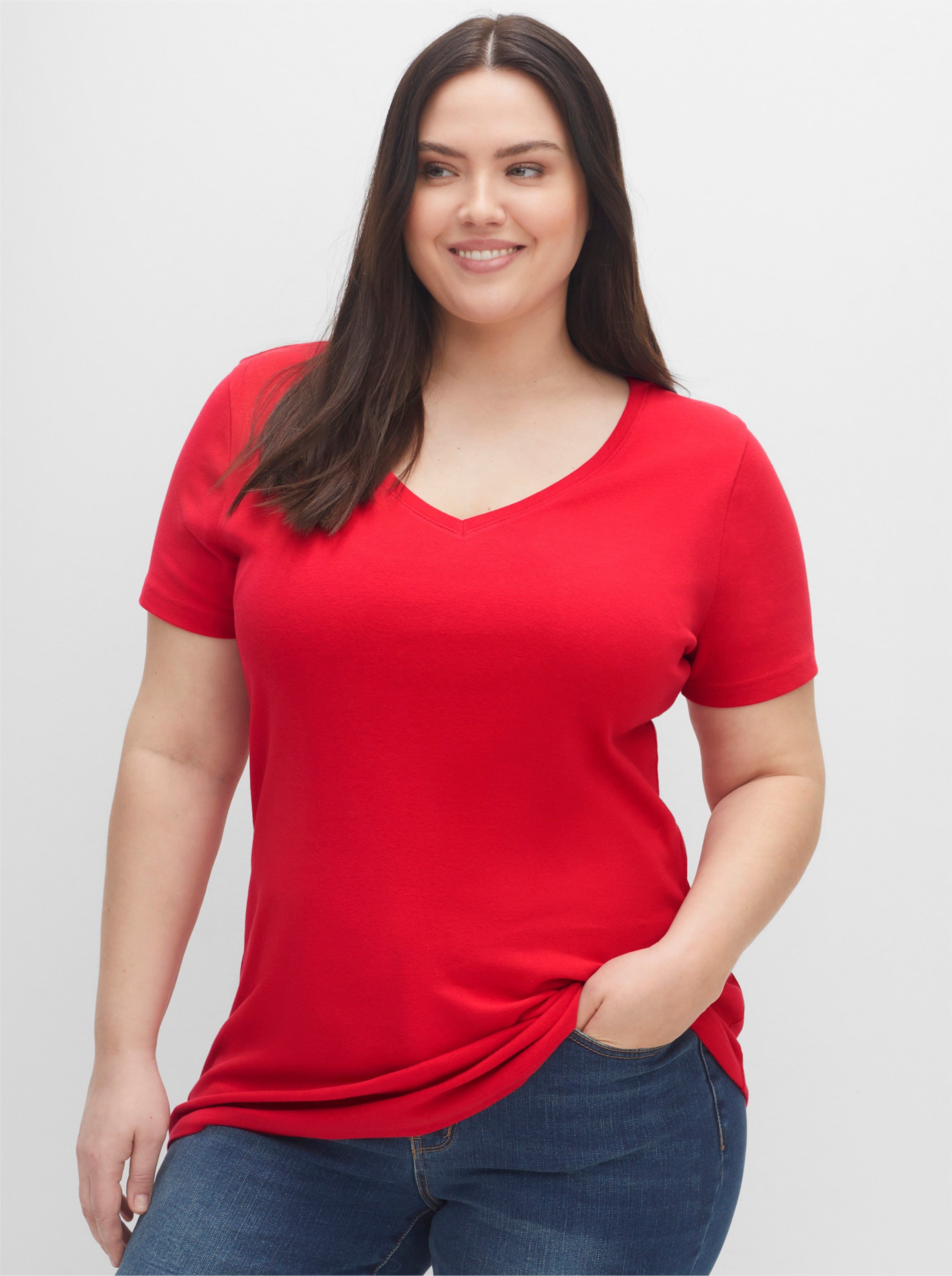 Sheego T-Shirt mit V-Ausschnitt, im Doppelpack