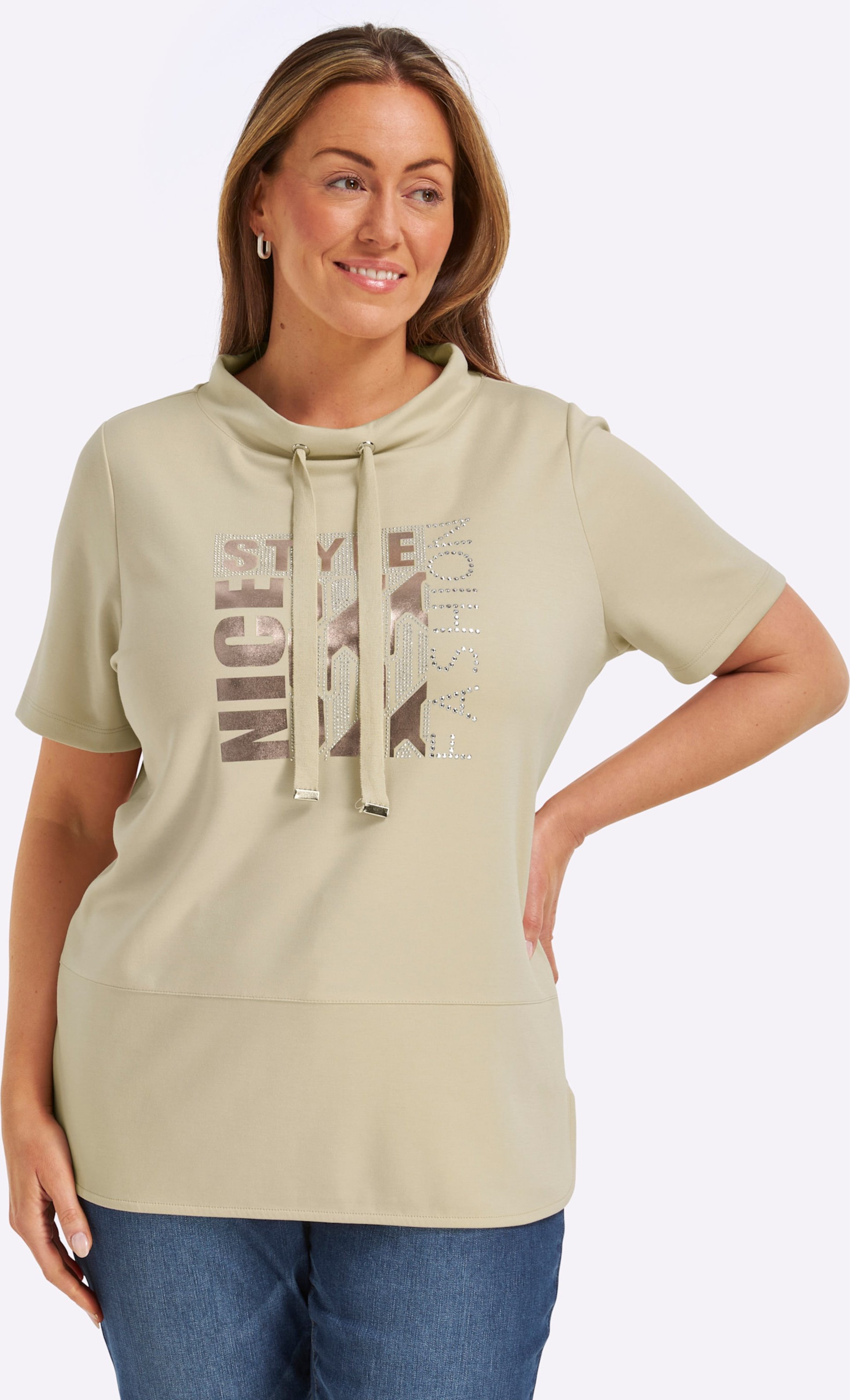 Sheego Kurzarmshirt mit Stehkragen