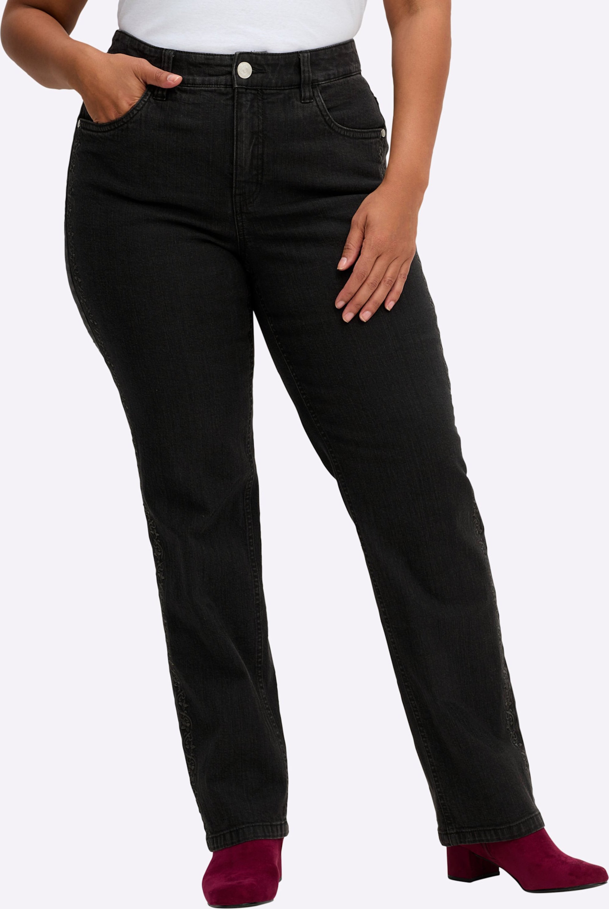 Sheego Gerade Jeans mit Blüten-Stickerei seitlich