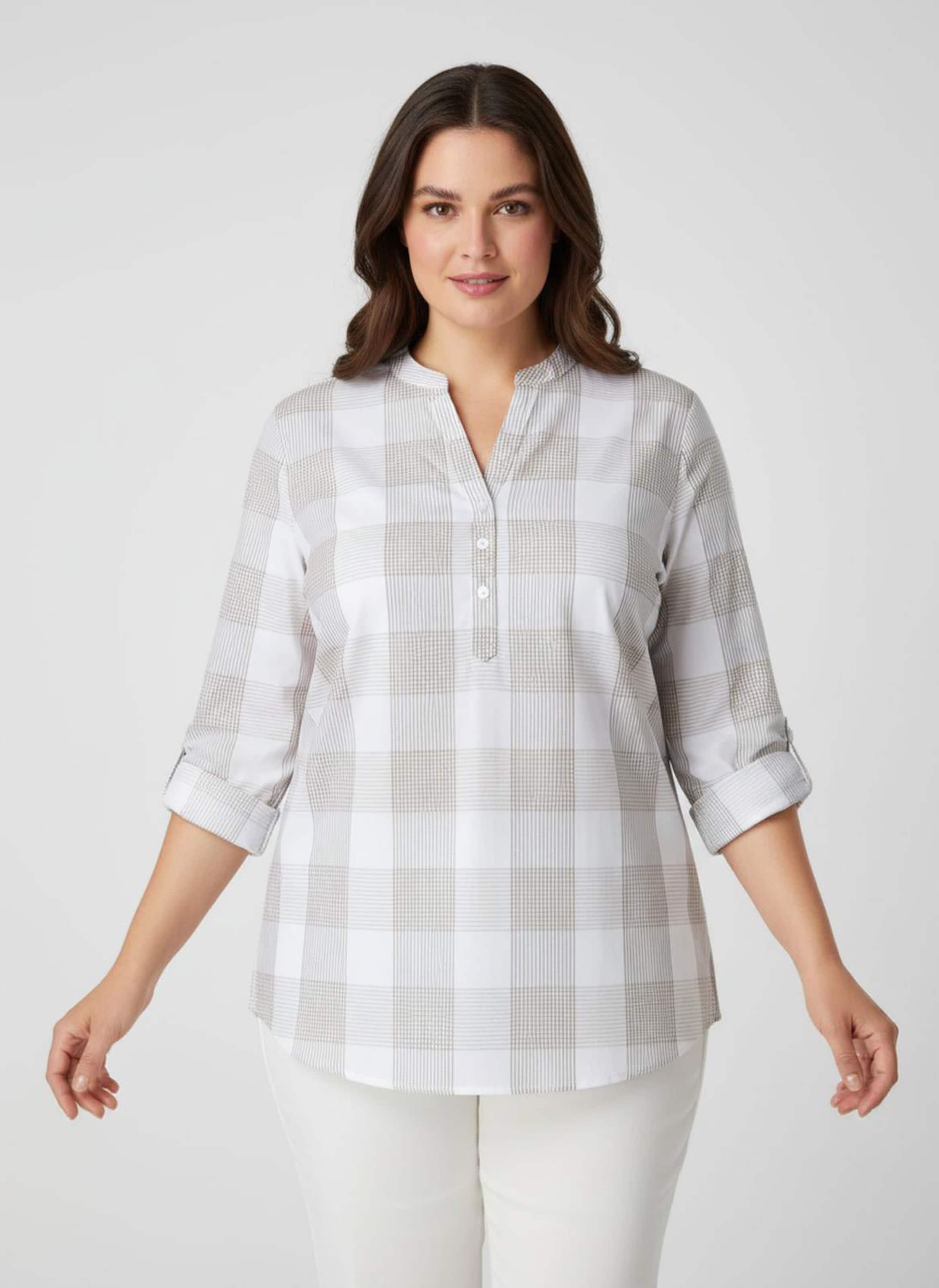 Sheego Baumwollbluse mit Stehkragen, kariert