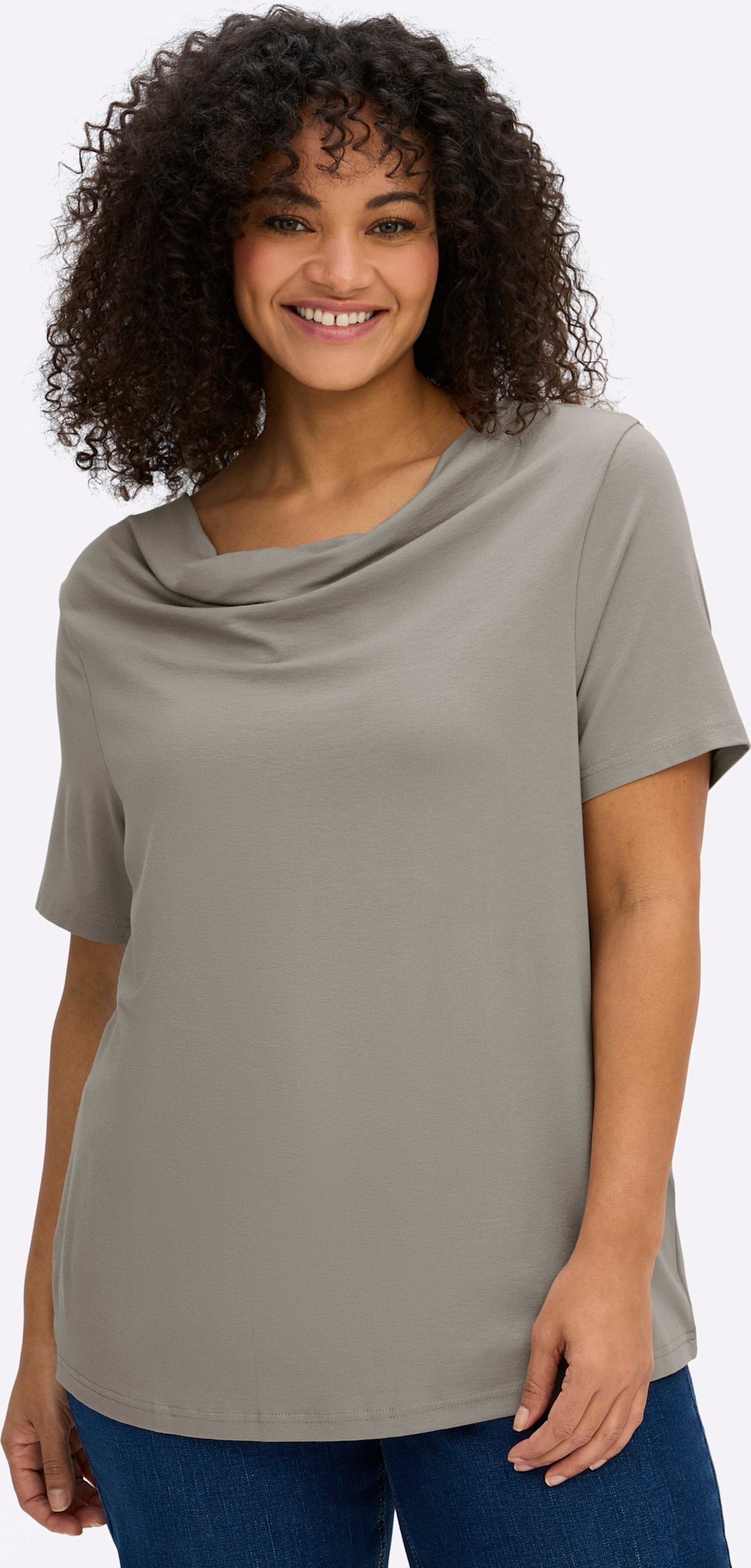 Sheego Wasserfallshirt mit kurzen Ärmeln