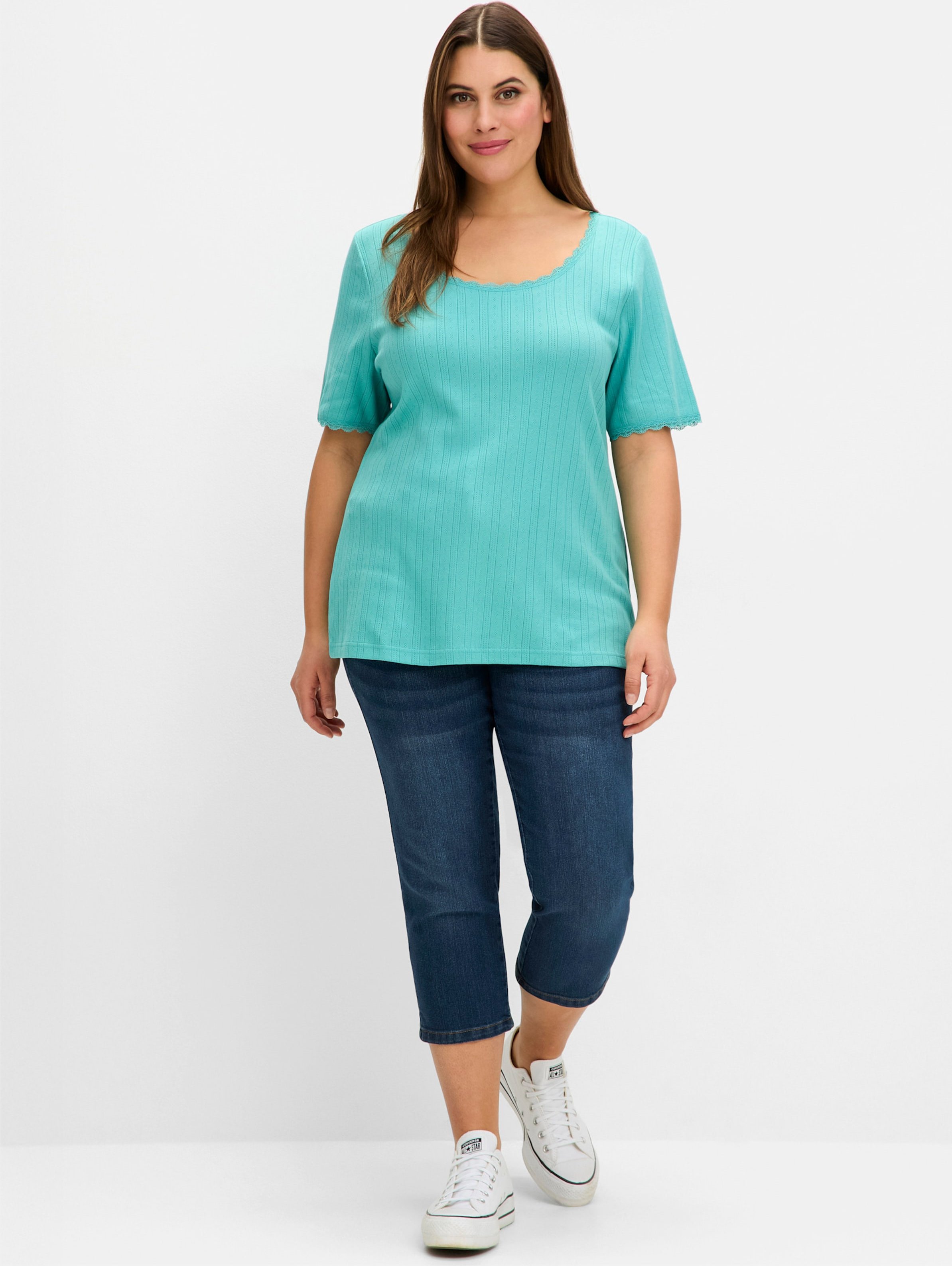 Sheego Rippshirt mit Spitzenkanten