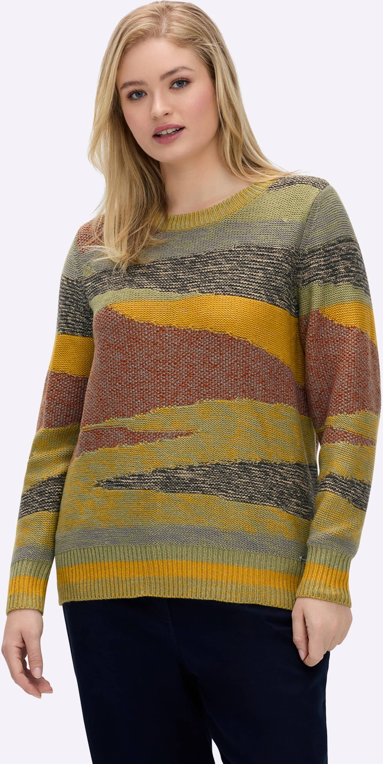 Sheego Strickpullover mit farbigen Rippbündchen