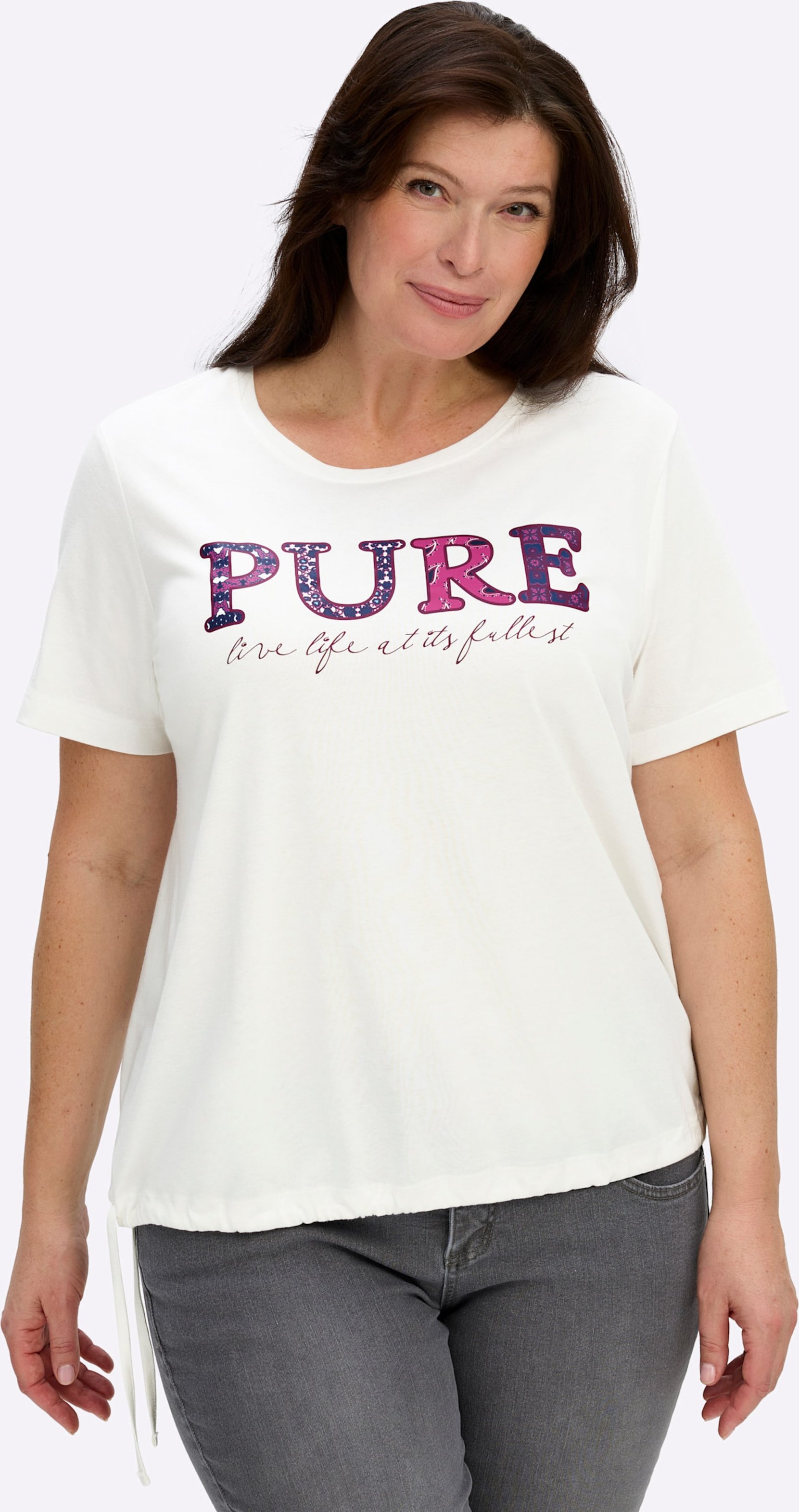 Sheego Kurzarmshirt mit Bindeband am Saum