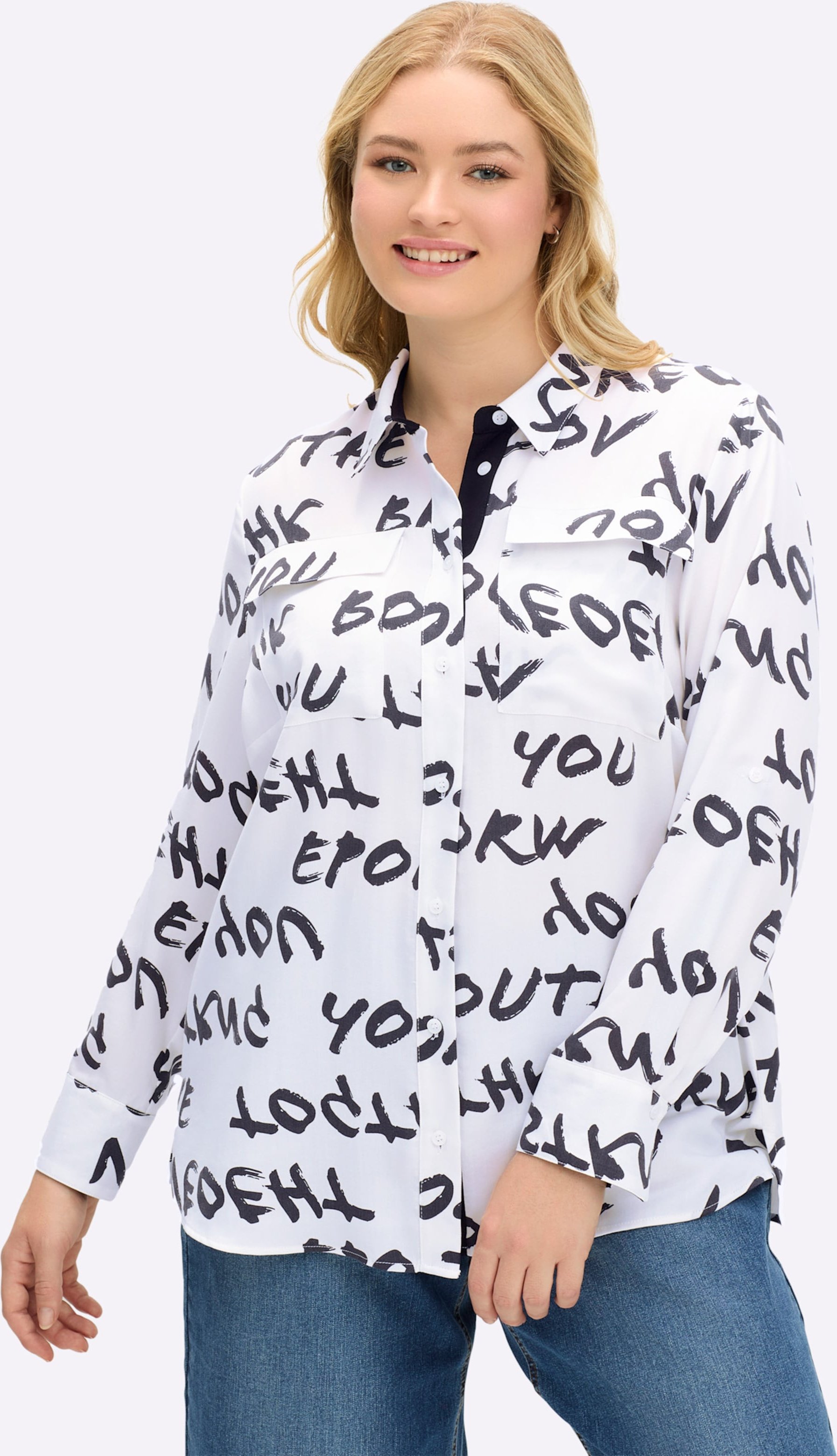 Thumbnail - Sheego Hemdbluse mit 3/4-Ärmeln, reines Lyocell