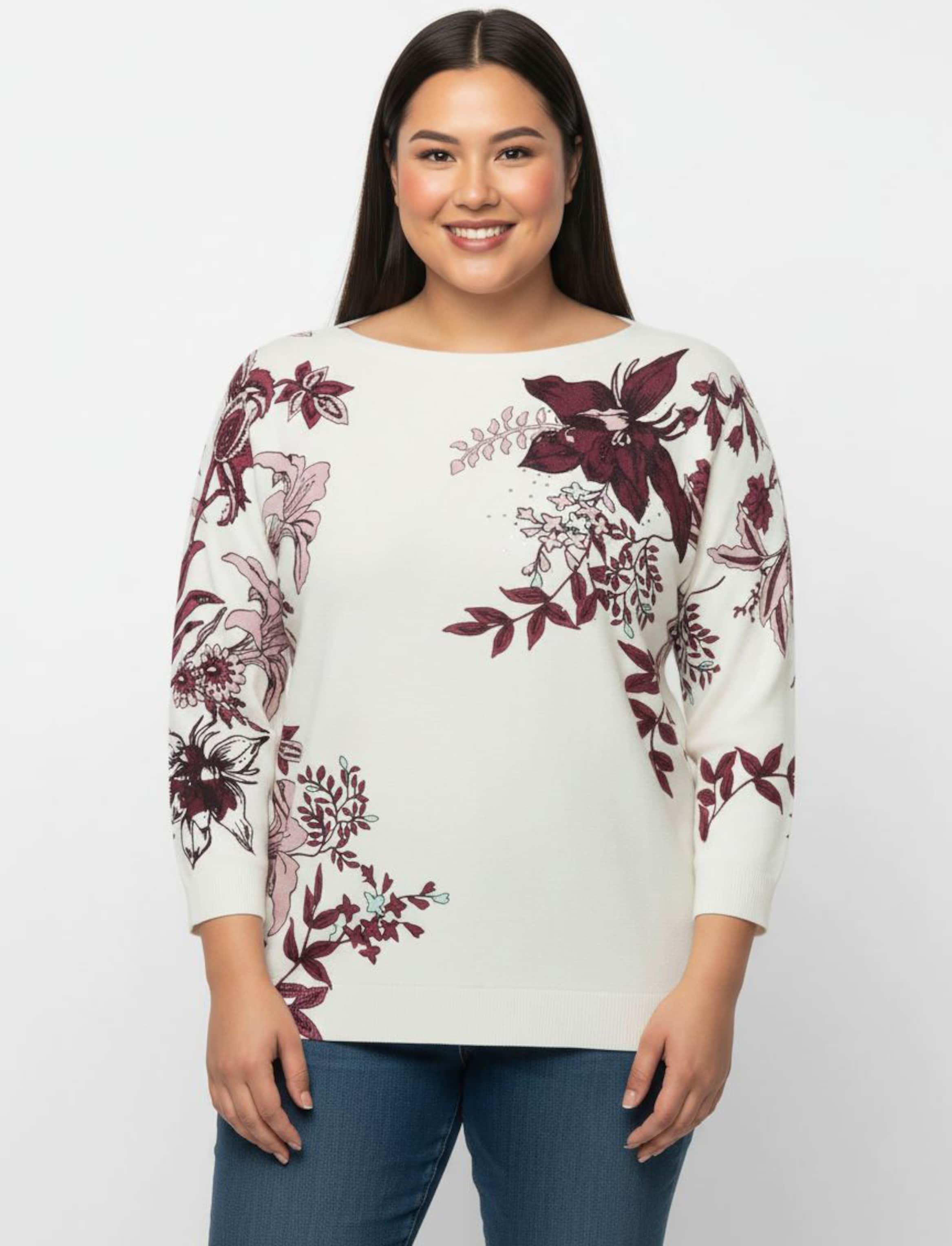 Sheego 3/4 Arm-Pullover mit U-Boot-Ausschnitt