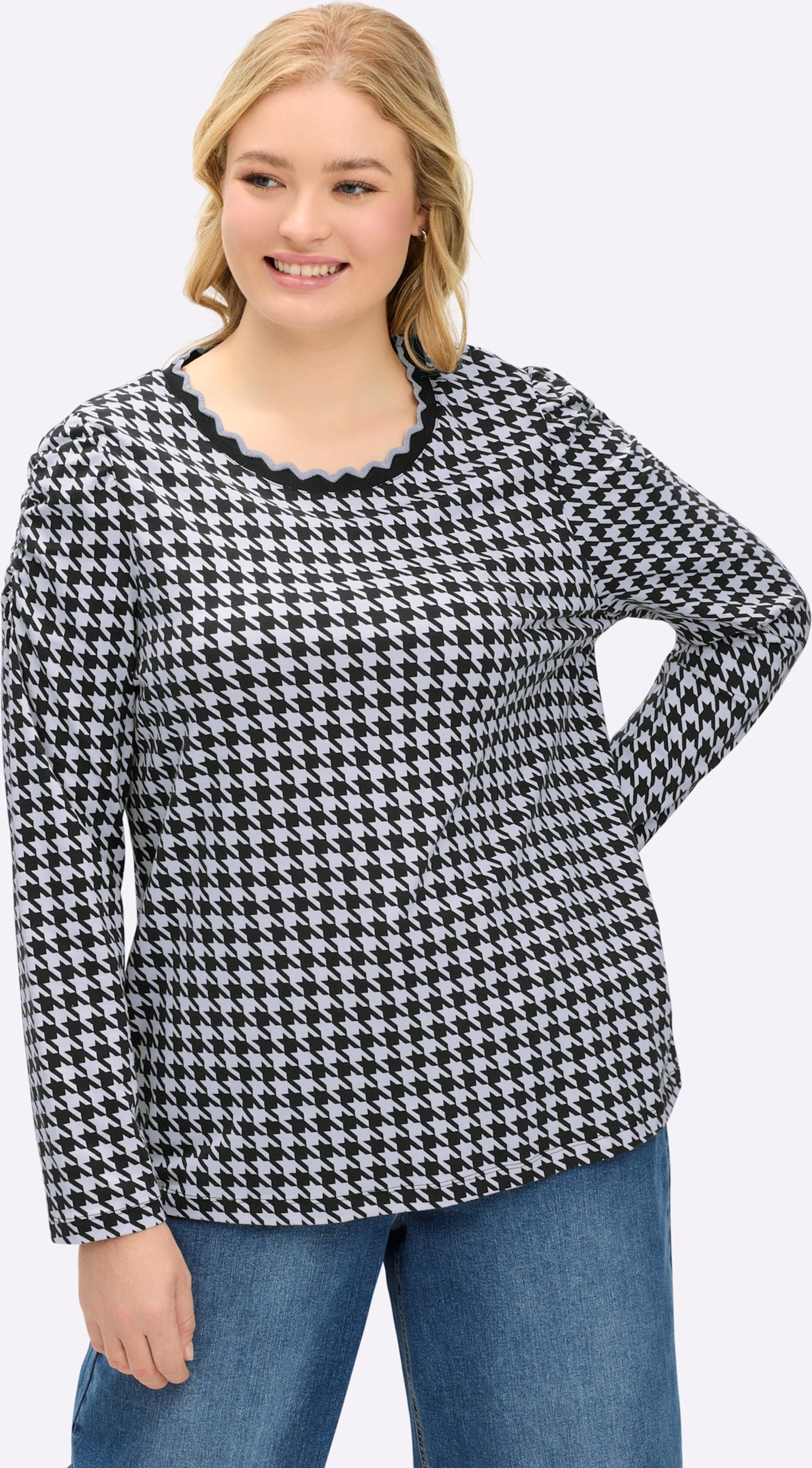 Sheego Rundhalsshirt mit Hahnentritt-Muster