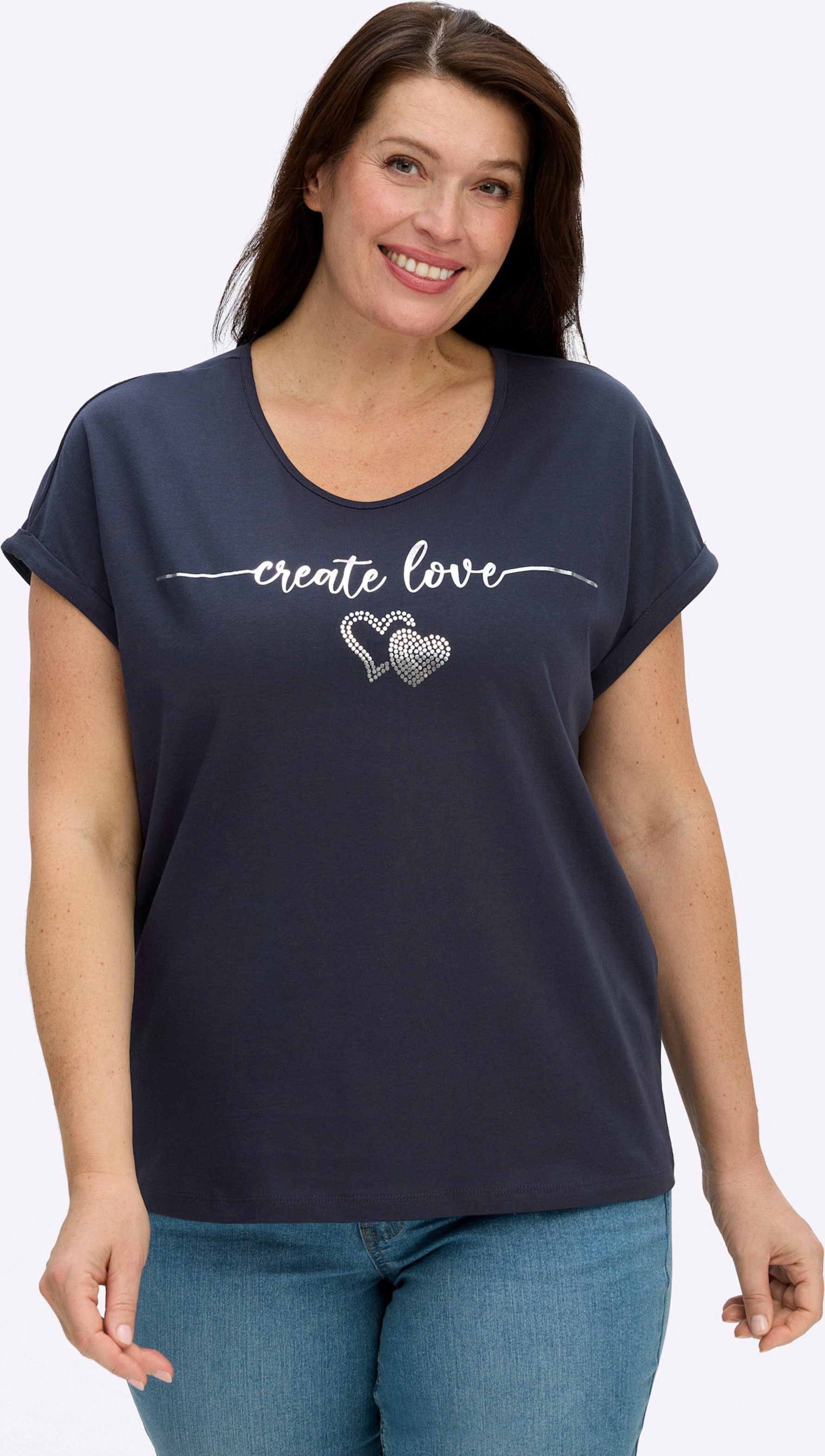 Sheego Rundhalsshirt mit Ärmel-Aufschlag