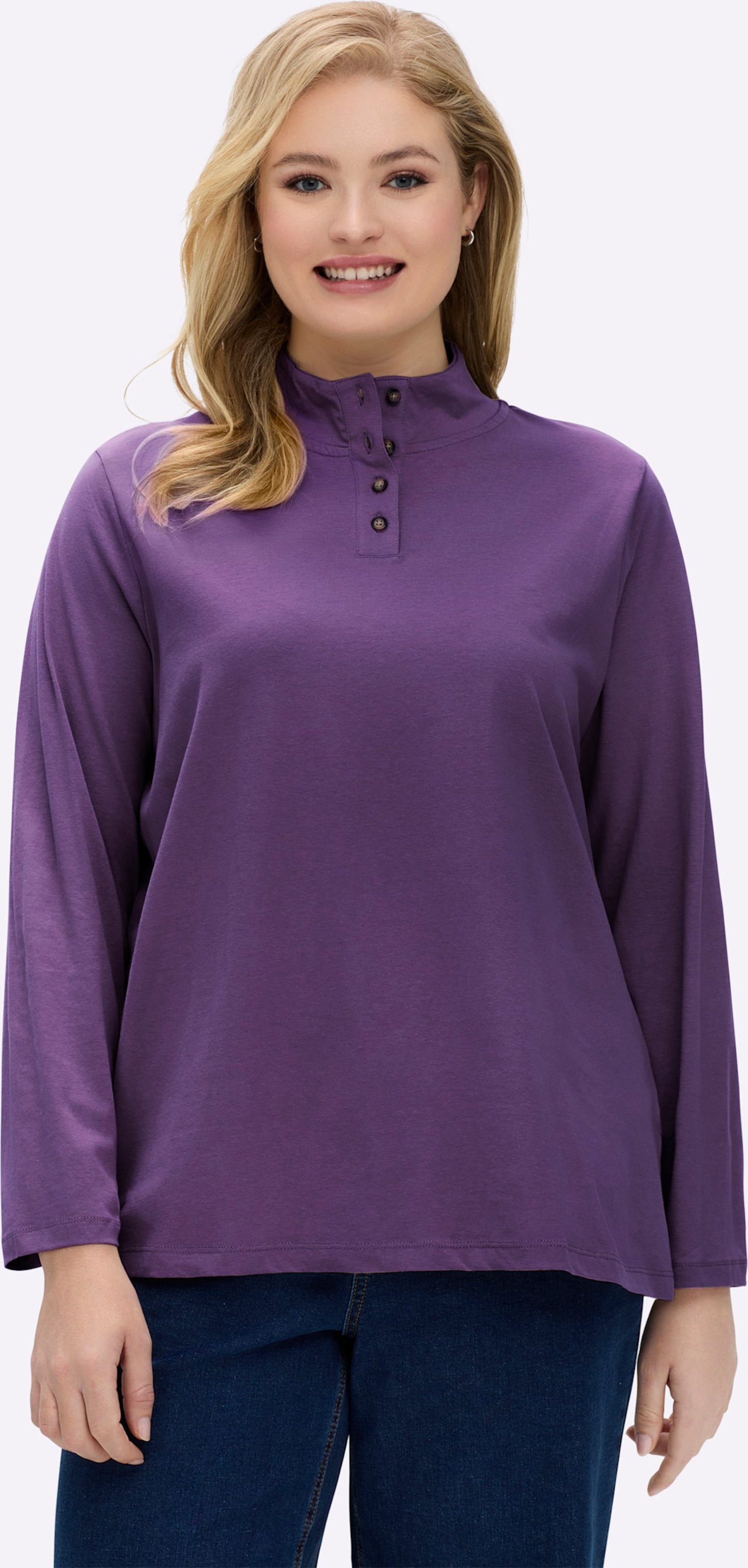 Sheego Stehkragenshirt mit Schmuckknöpfen