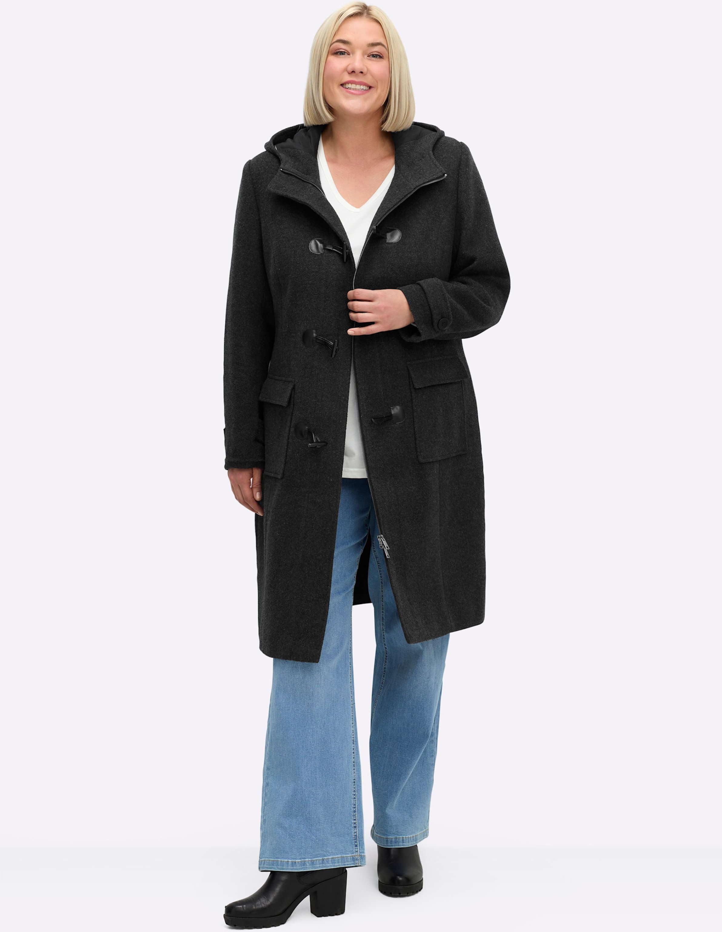 Sheego Wintermantel mit Wolle und Knebelverschlüssen