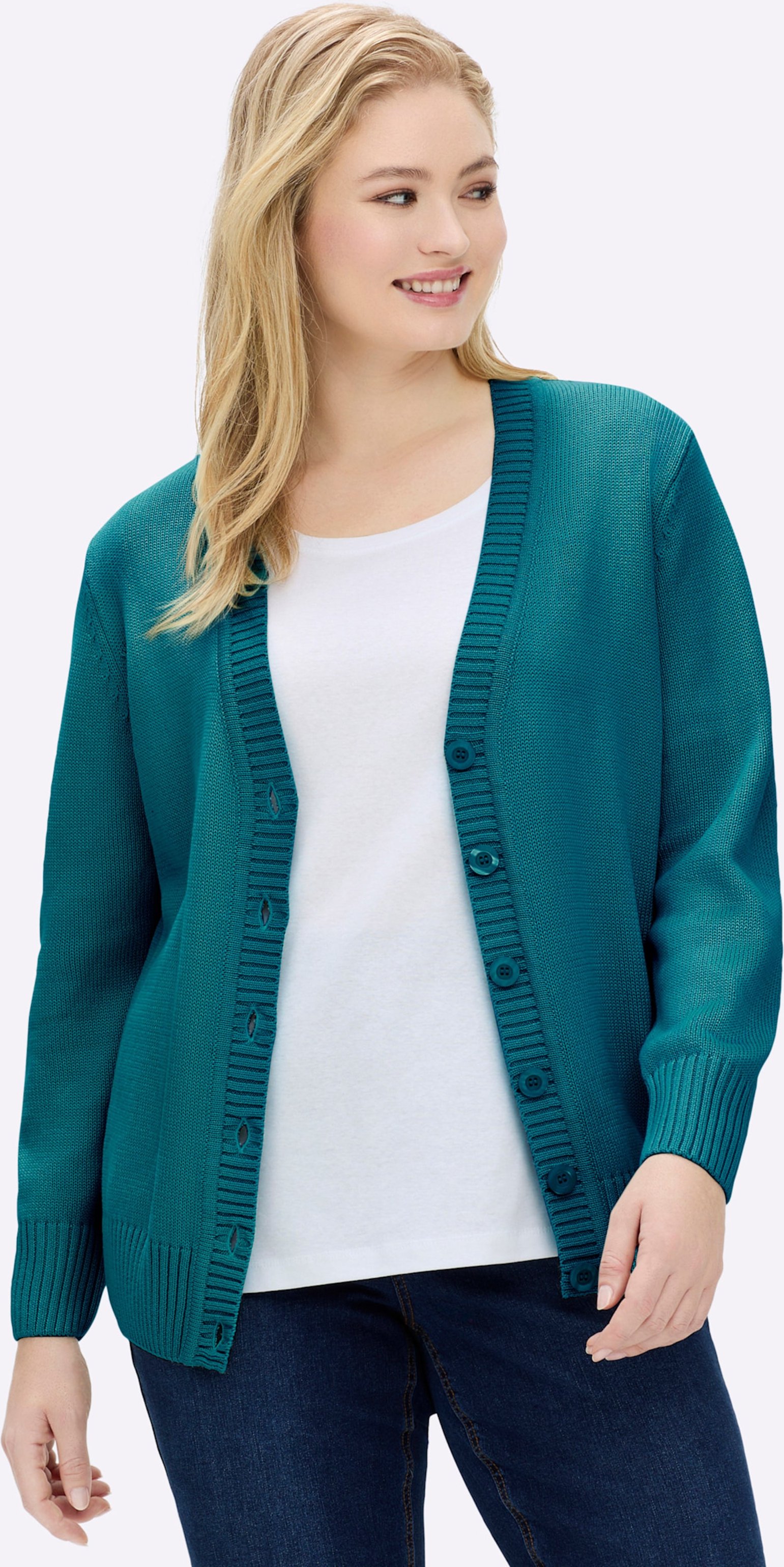 Thumbnail - Sheego Strickjacke mit farblich abgestimmten Knöpfen