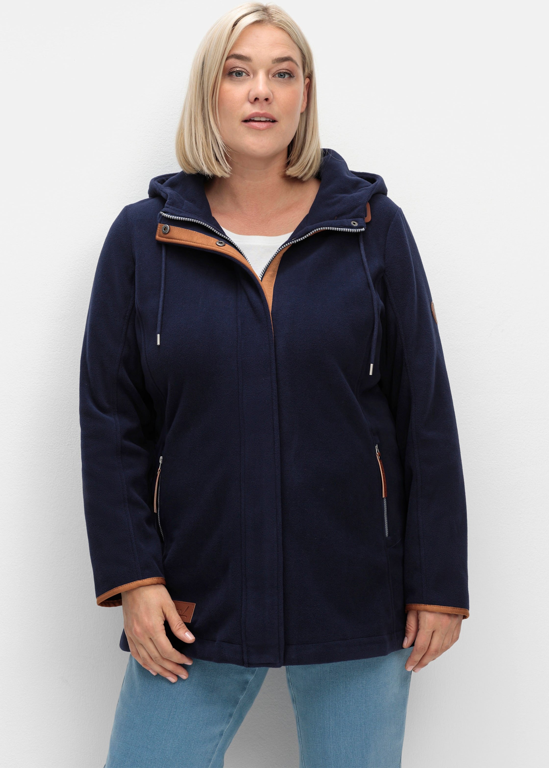 Thumbnail - Sheego Kapuzenfleecejacke mit verdecktem Reißverschluss