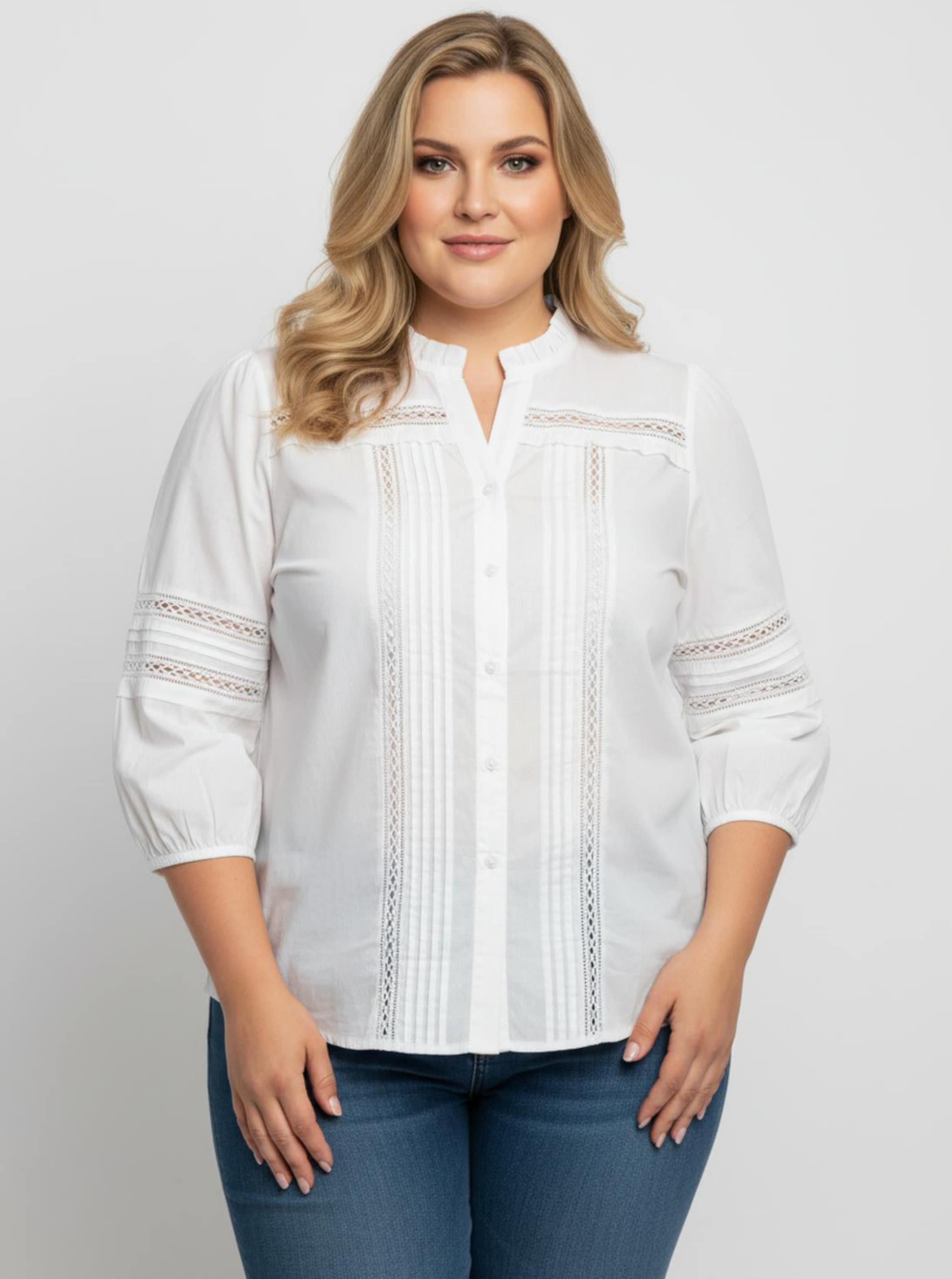 Sheego Baumwollbluse mit stoffüberzogenen Knöpfen