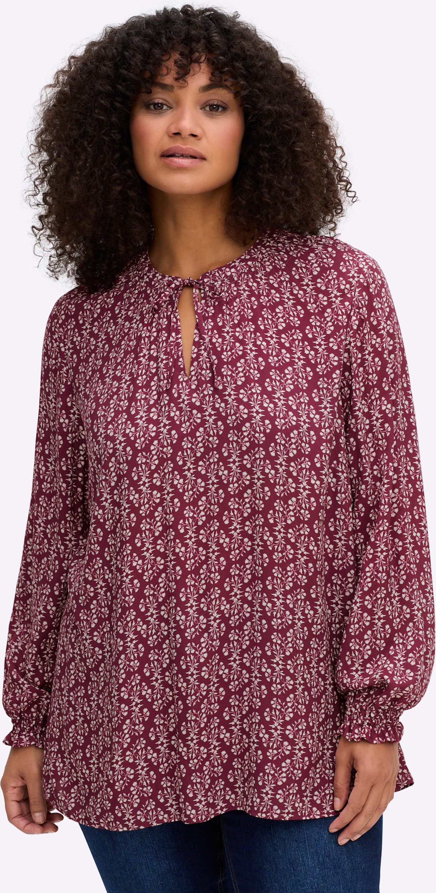 Sheego Tunika mit Blütenprint und Smok-Details