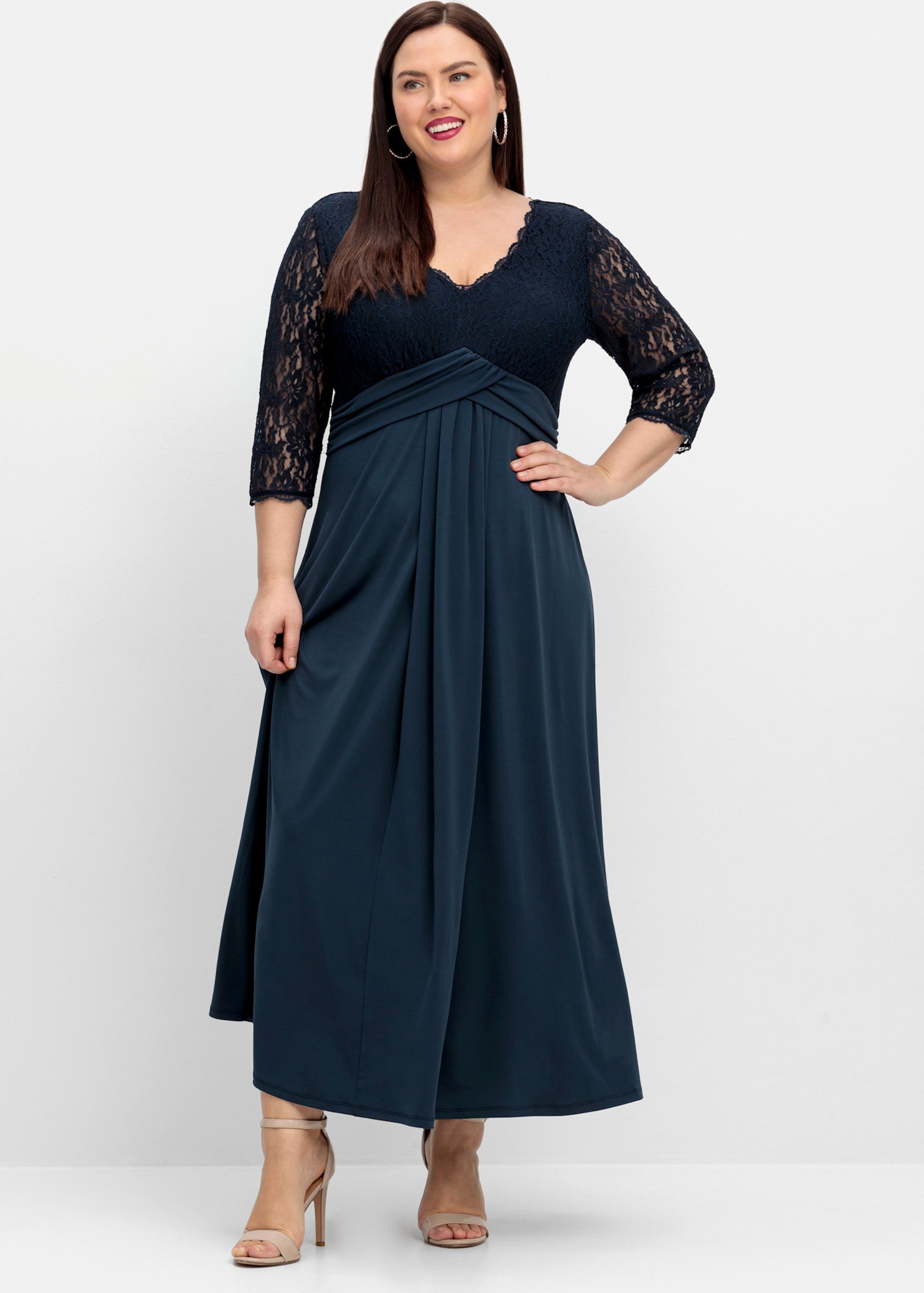 Sheego Abendkleid mit Oberteil aus Spitze