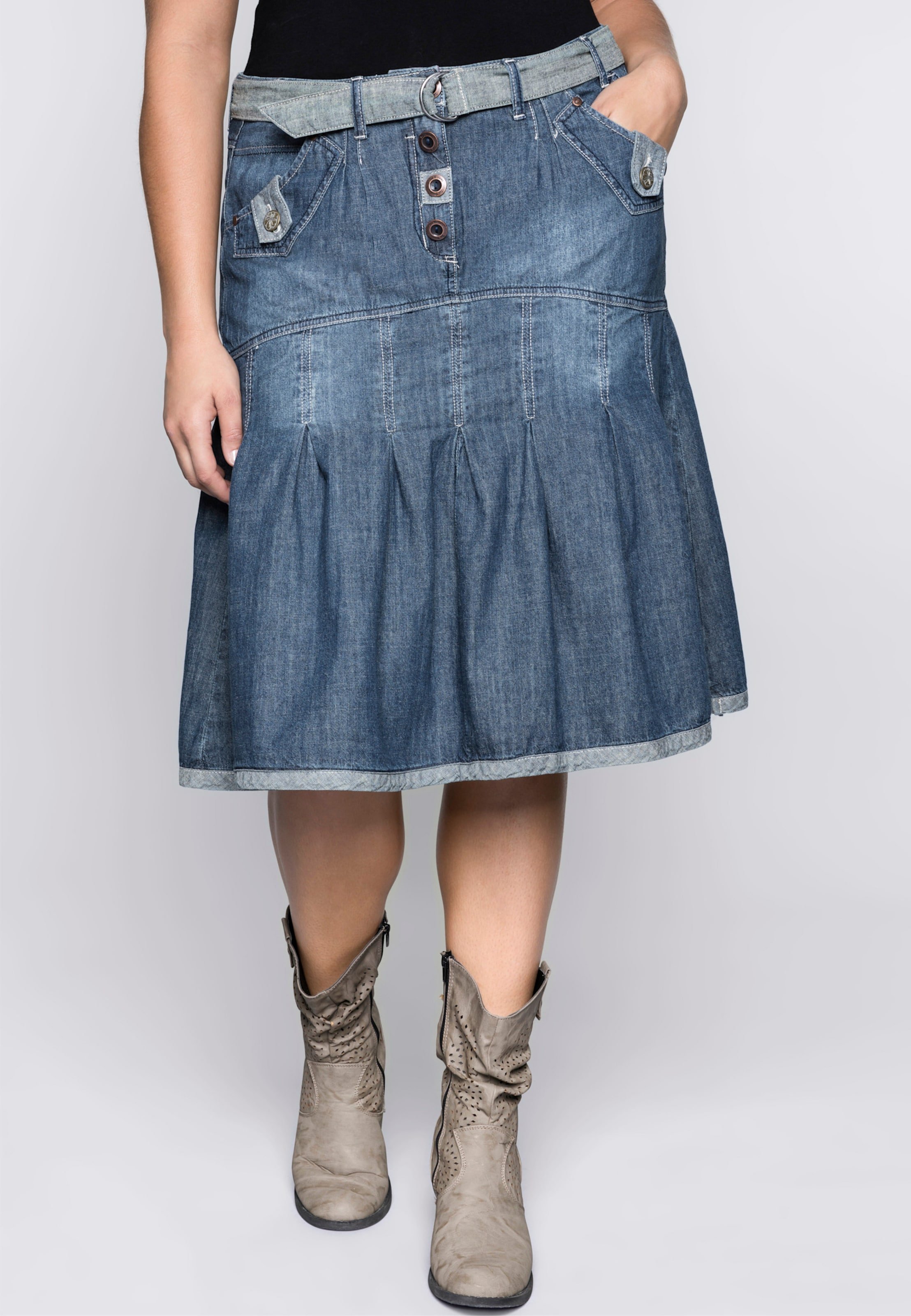 Sheego Jeansrock mit Falten, in A-Linie