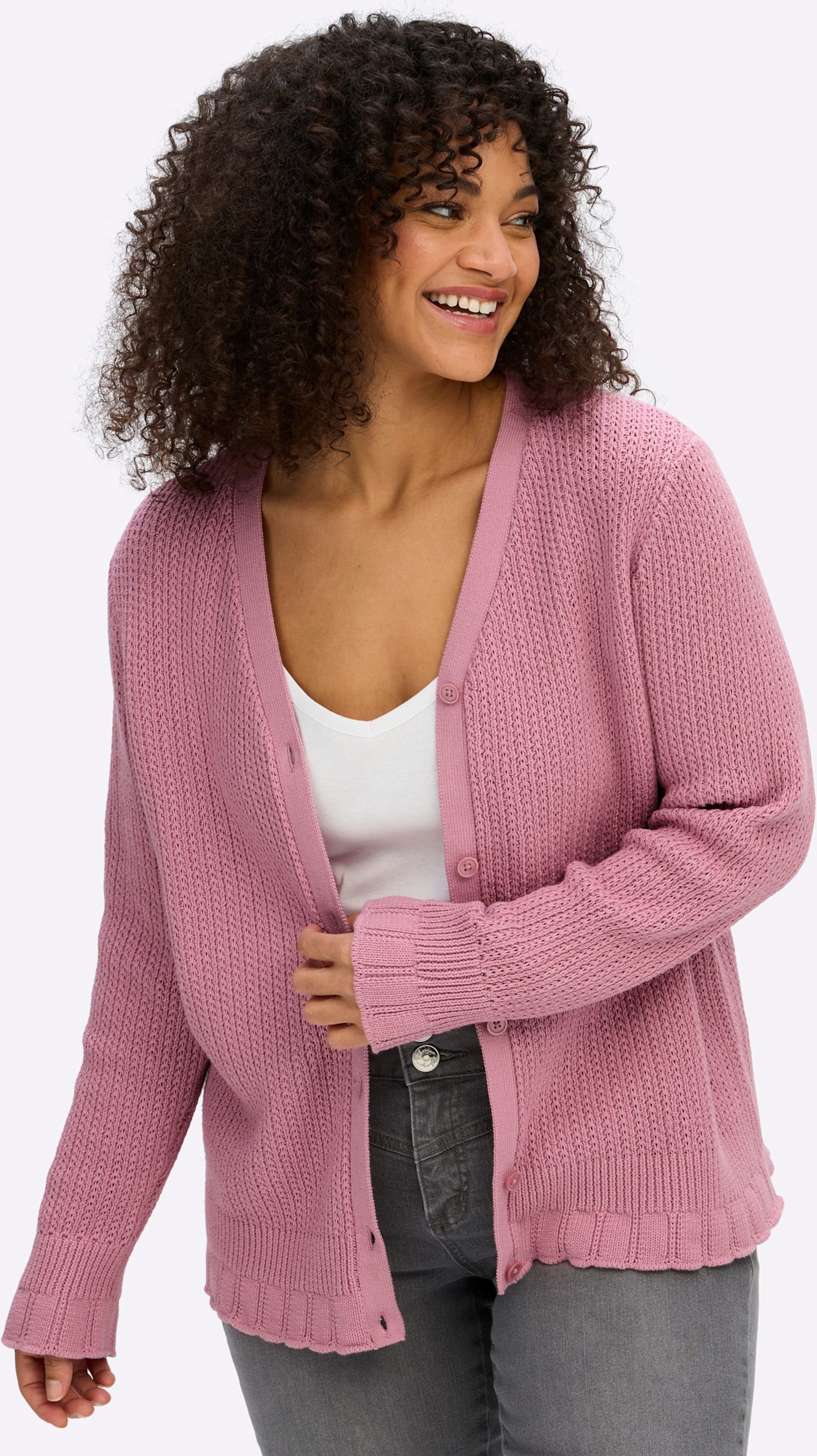 Sheego Ajourstrickjacke mit V-Ausschnitt