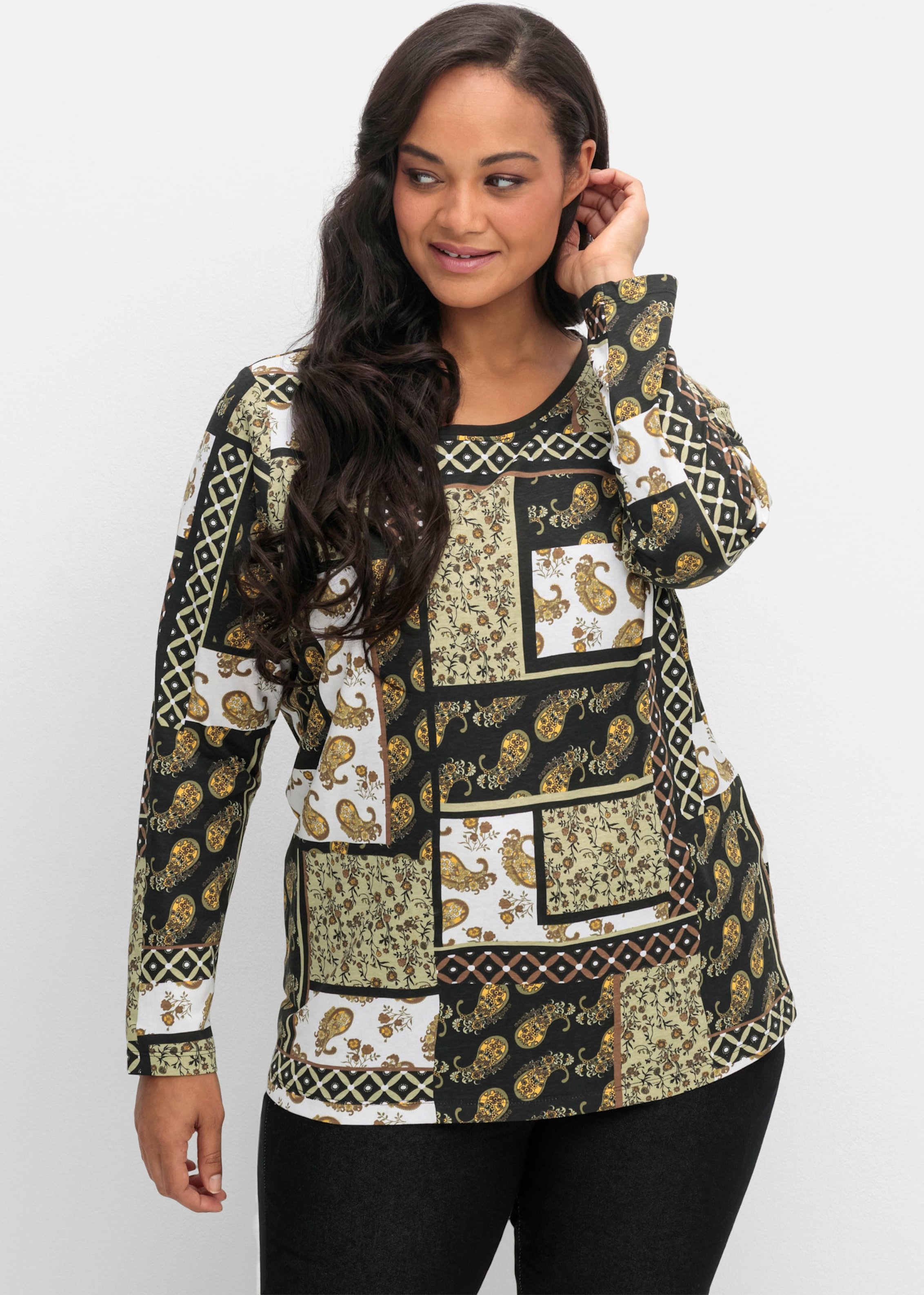 Sheego Langarmshirt im Patchwork-Druck