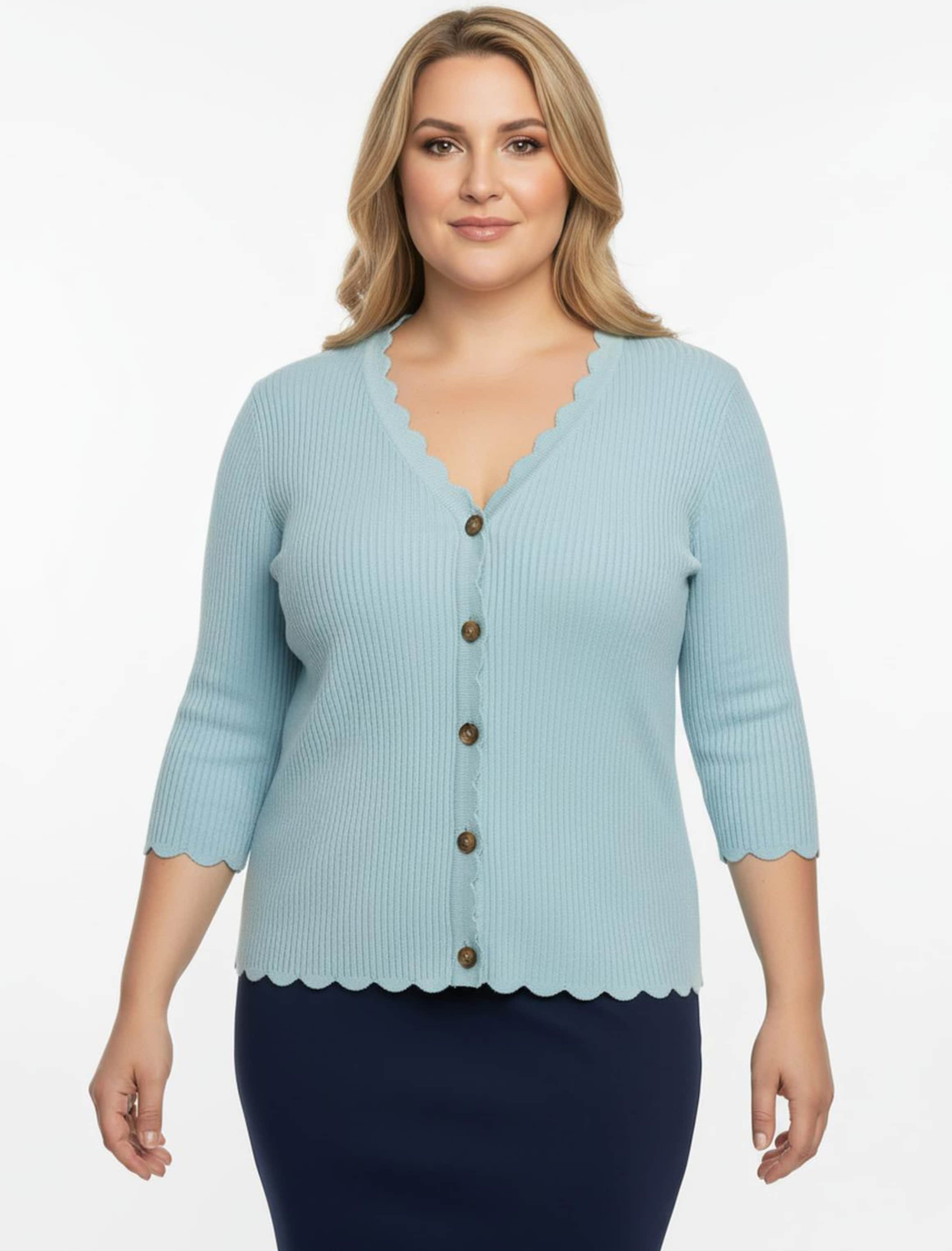 Sheego 3/4 Arm-Pullover mit Knöpfen in Horn-Optik