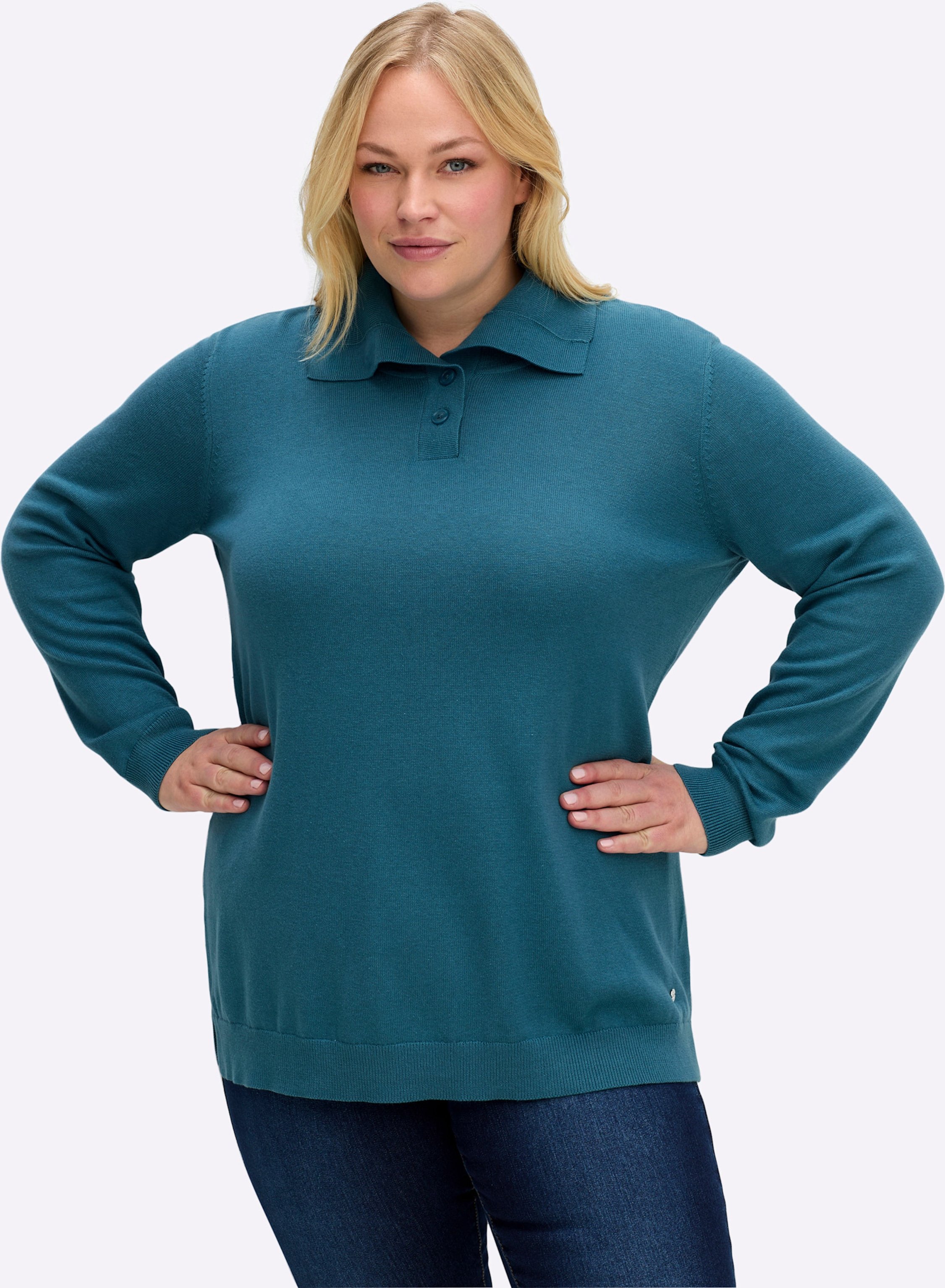 Sheego Pullover mit Knopfleiste am Kragen