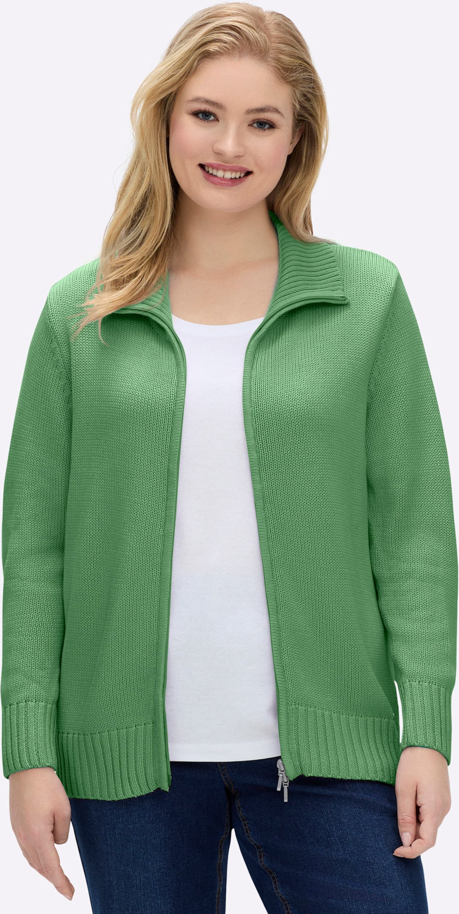 Sheego Strickjacke mit 2-Wege-Reißverschluss