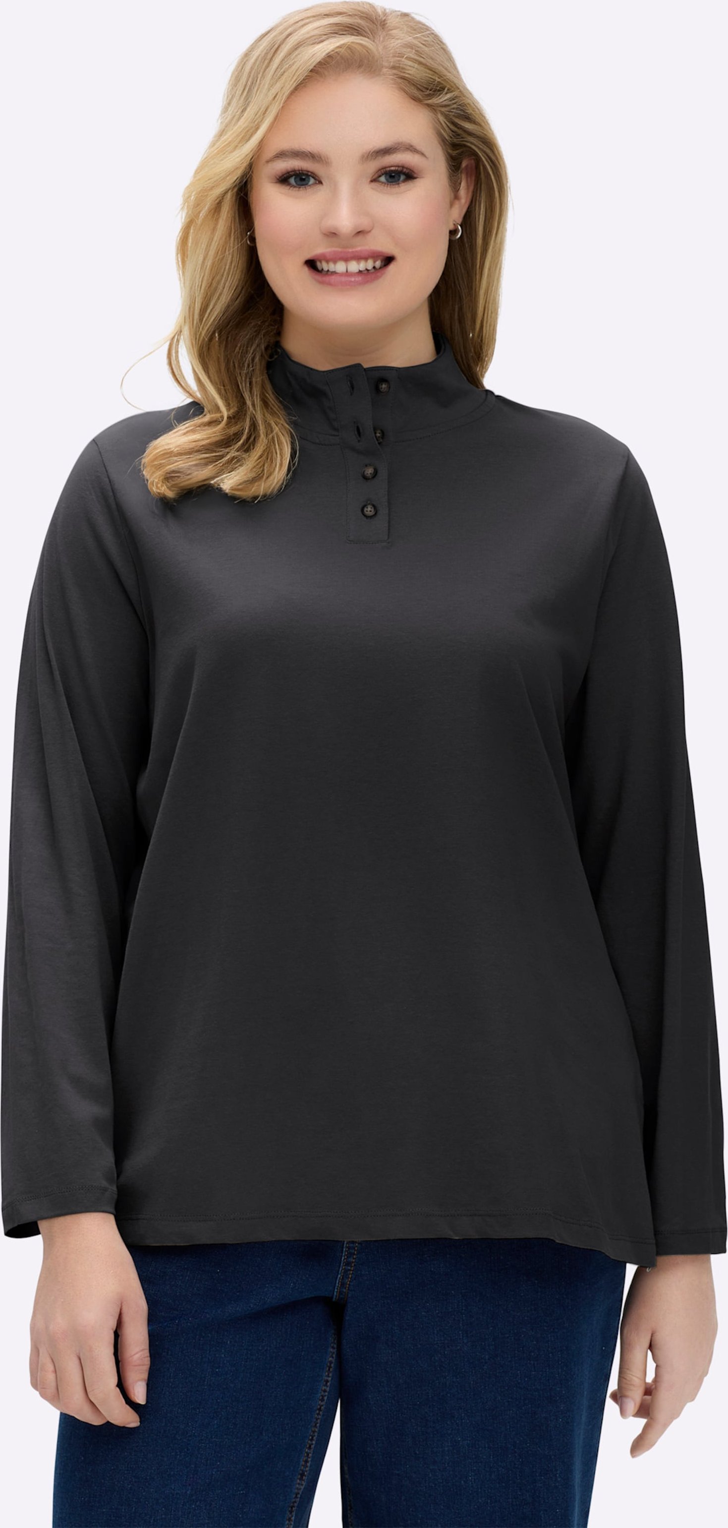 Thumbnail - Sheego Stehkragenshirt mit Schmuckknöpfen