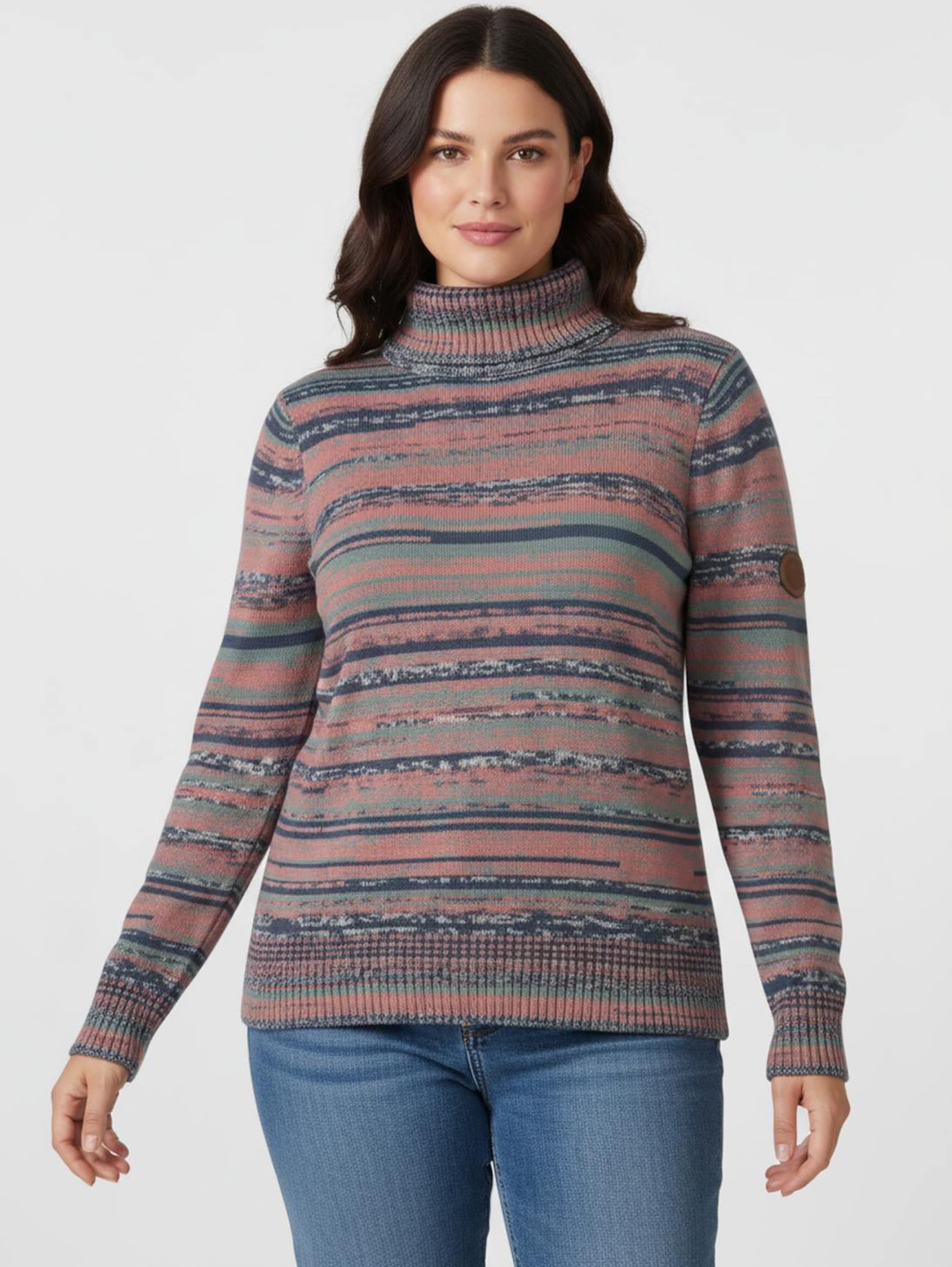 Sheego Rollkragenpullover mit mehrfarbigem Ringel-Muster