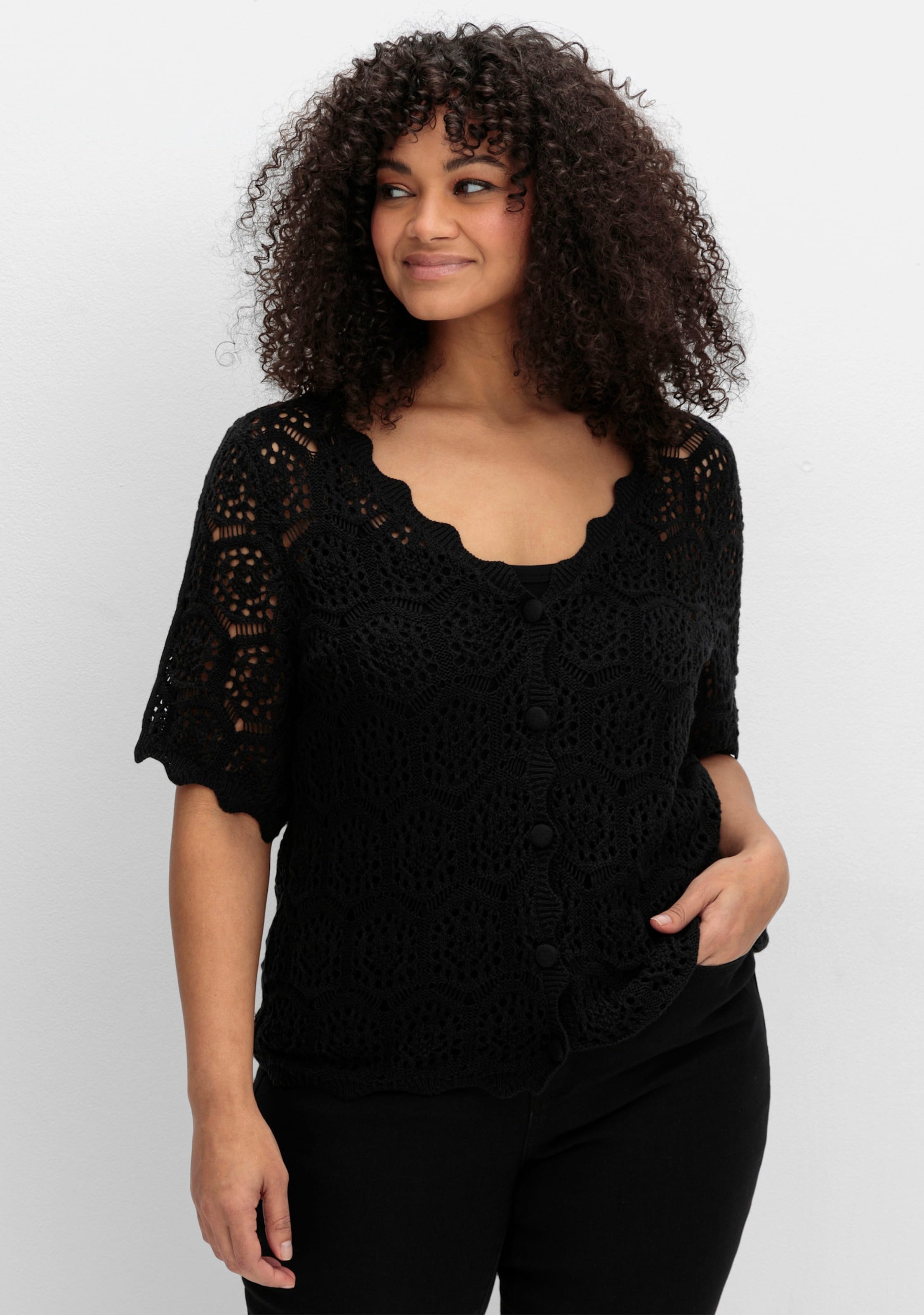 Sheego Ajourstrickjacke mit kurzem Arm