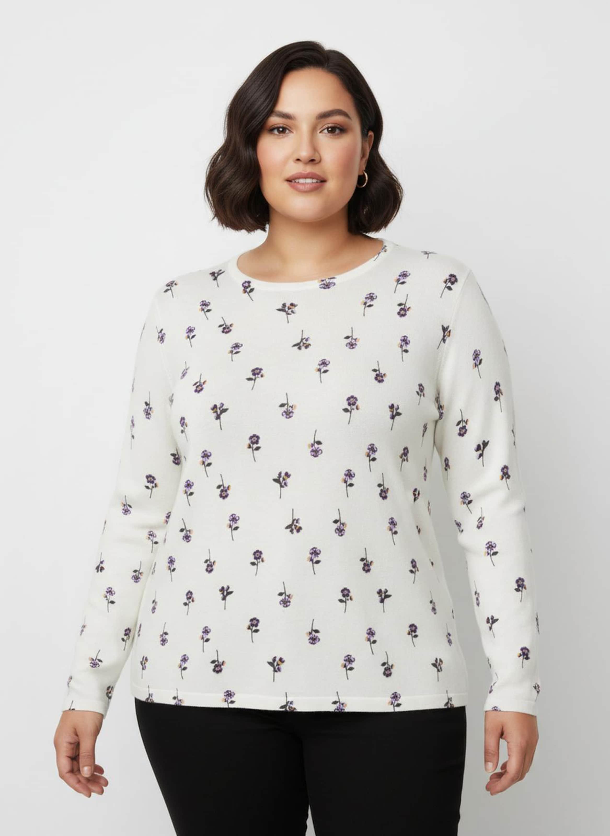 Thumbnail - Sheego Feinstrickpullover mit Blumen-Dessin