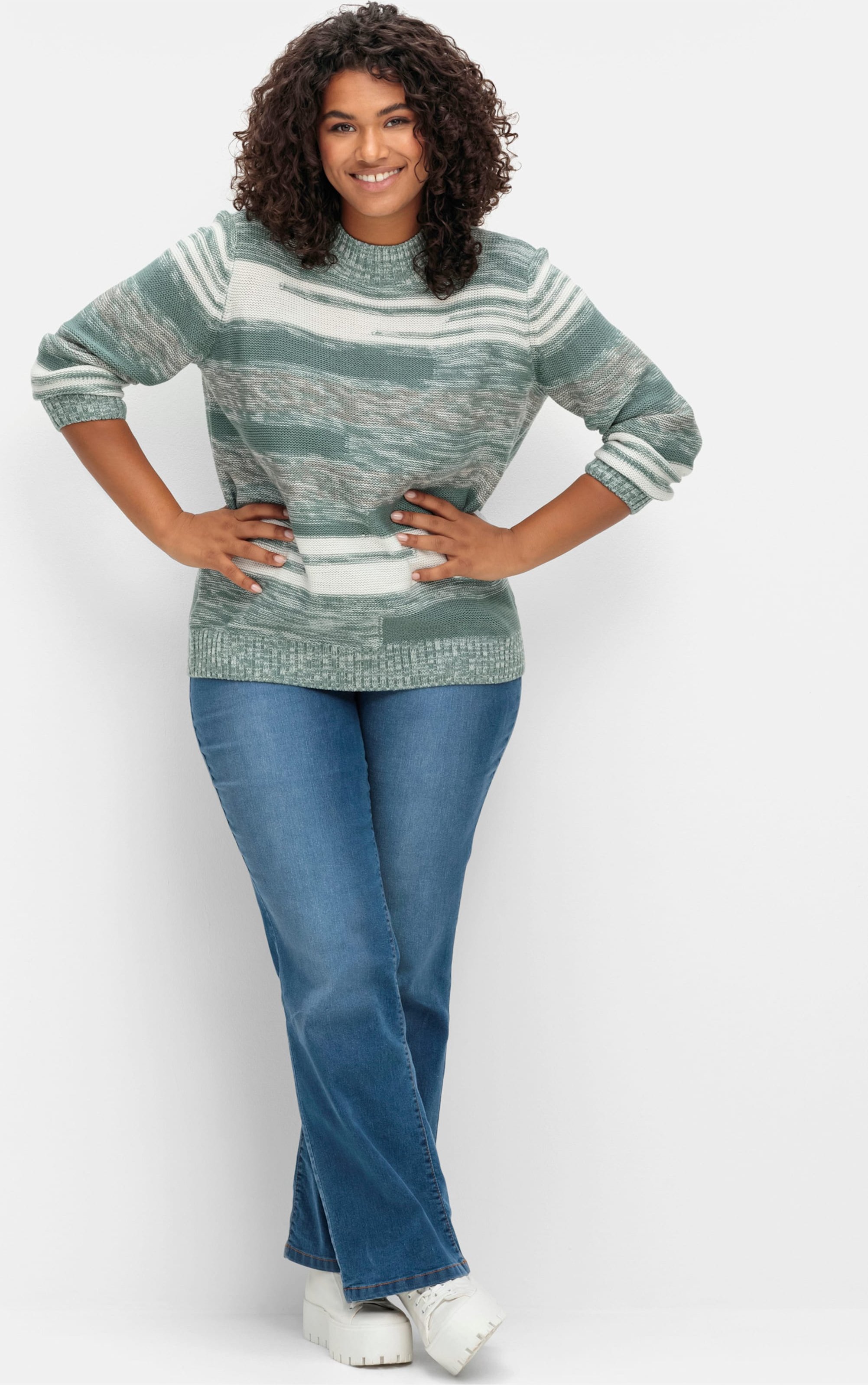 Sheego Stehkragenpullover mit Streifen-Muster