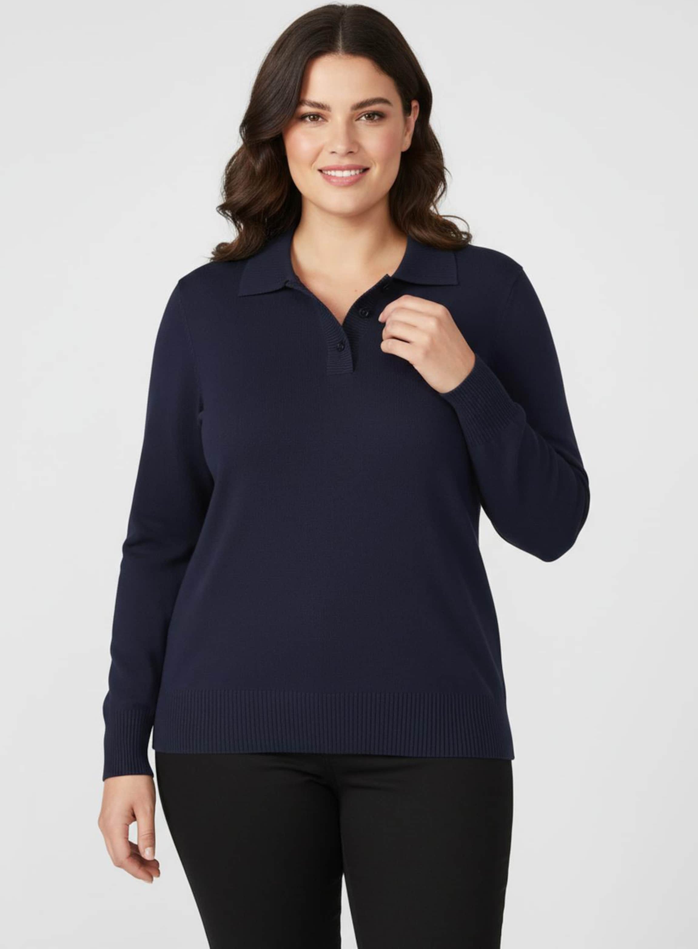 Sheego Polopullover mit kurzer Knopfleiste