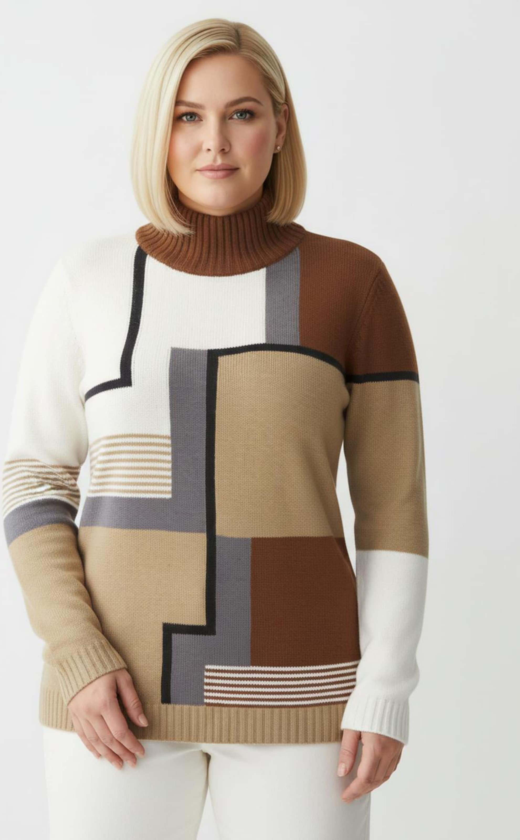Sheego Stehkragenpullover mit Intarsien-Strick