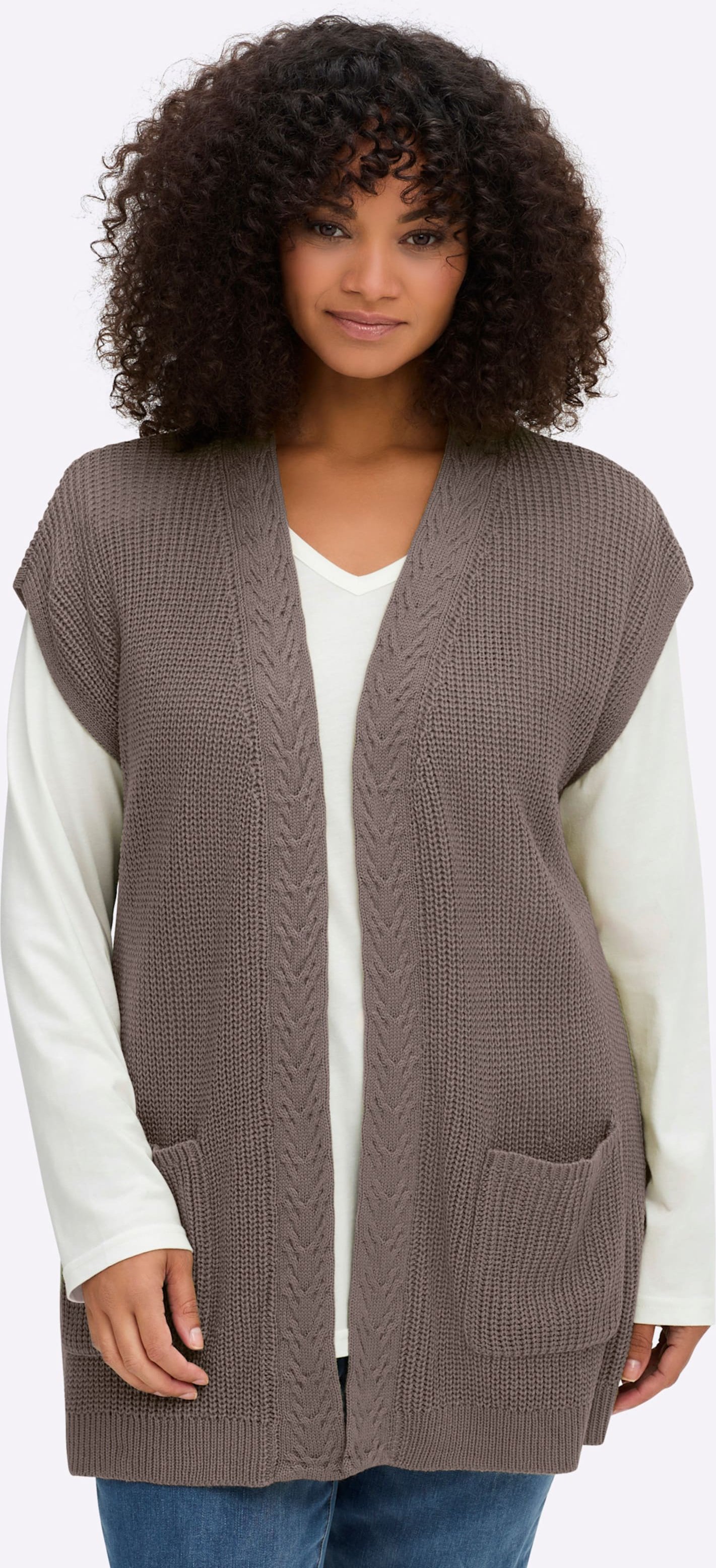 Thumbnail - Sheego Strickweste mit Zopfmuster vorne