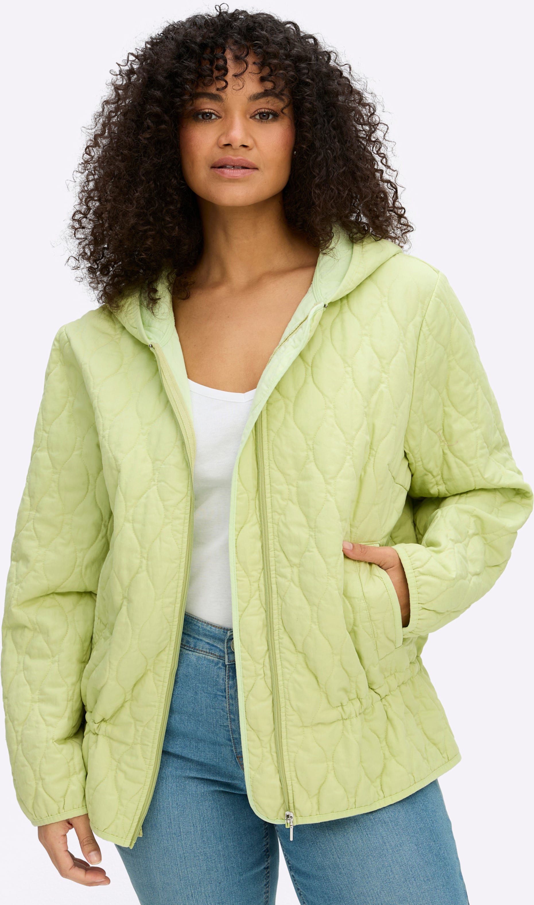 Sheego Steppjacke mit Kapuze und Kordelzug