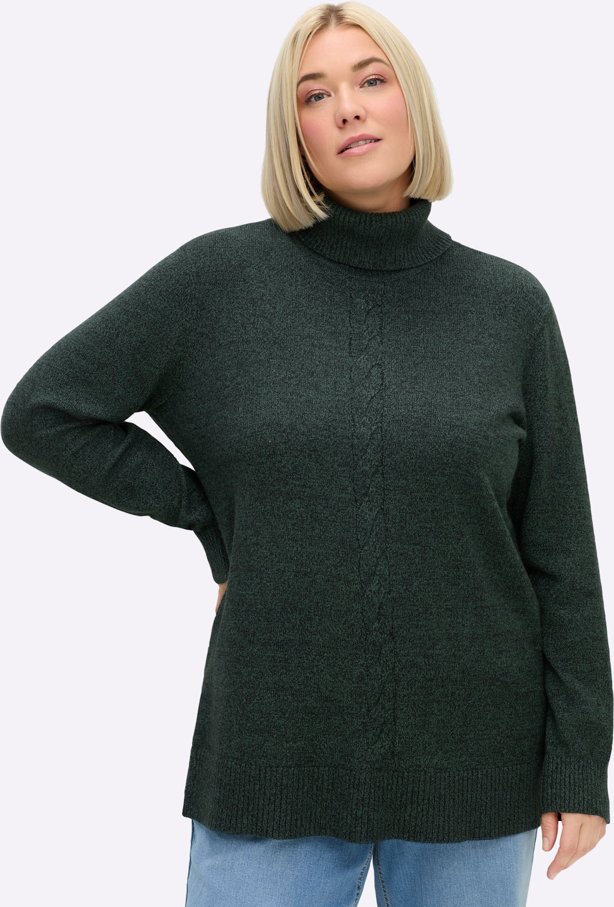 Sheego Rollkragenpullover mit Zopfmuster vorn