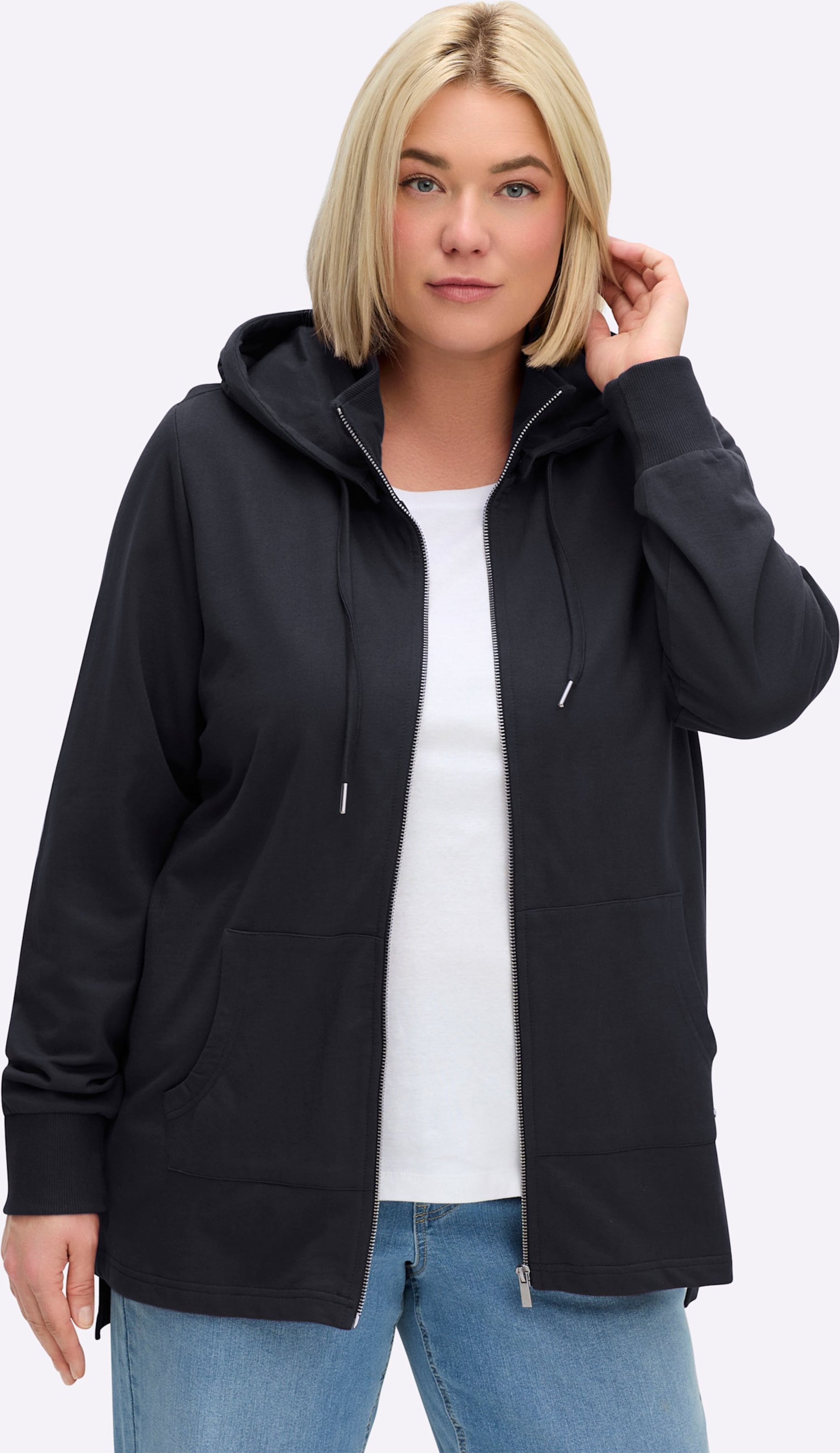 Sheego Sweatjacke mit abknöpfbarer Kapuze