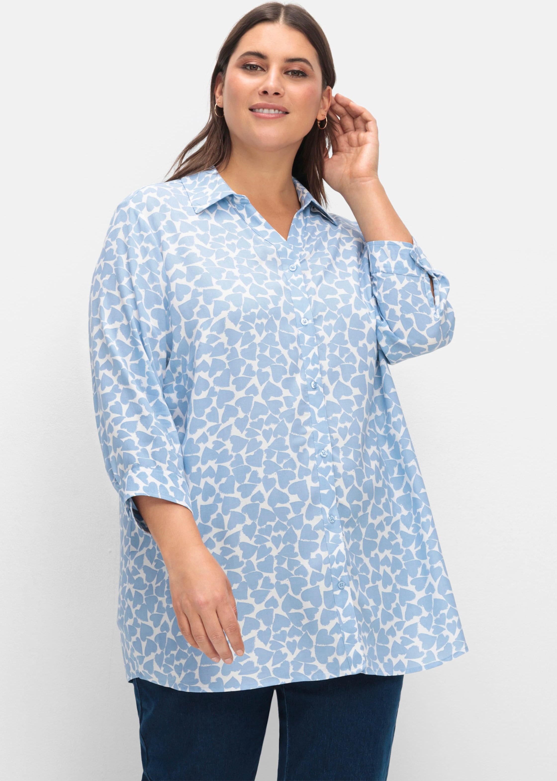 Sheego Longbluse im Herz-Dessin, reine Viskose