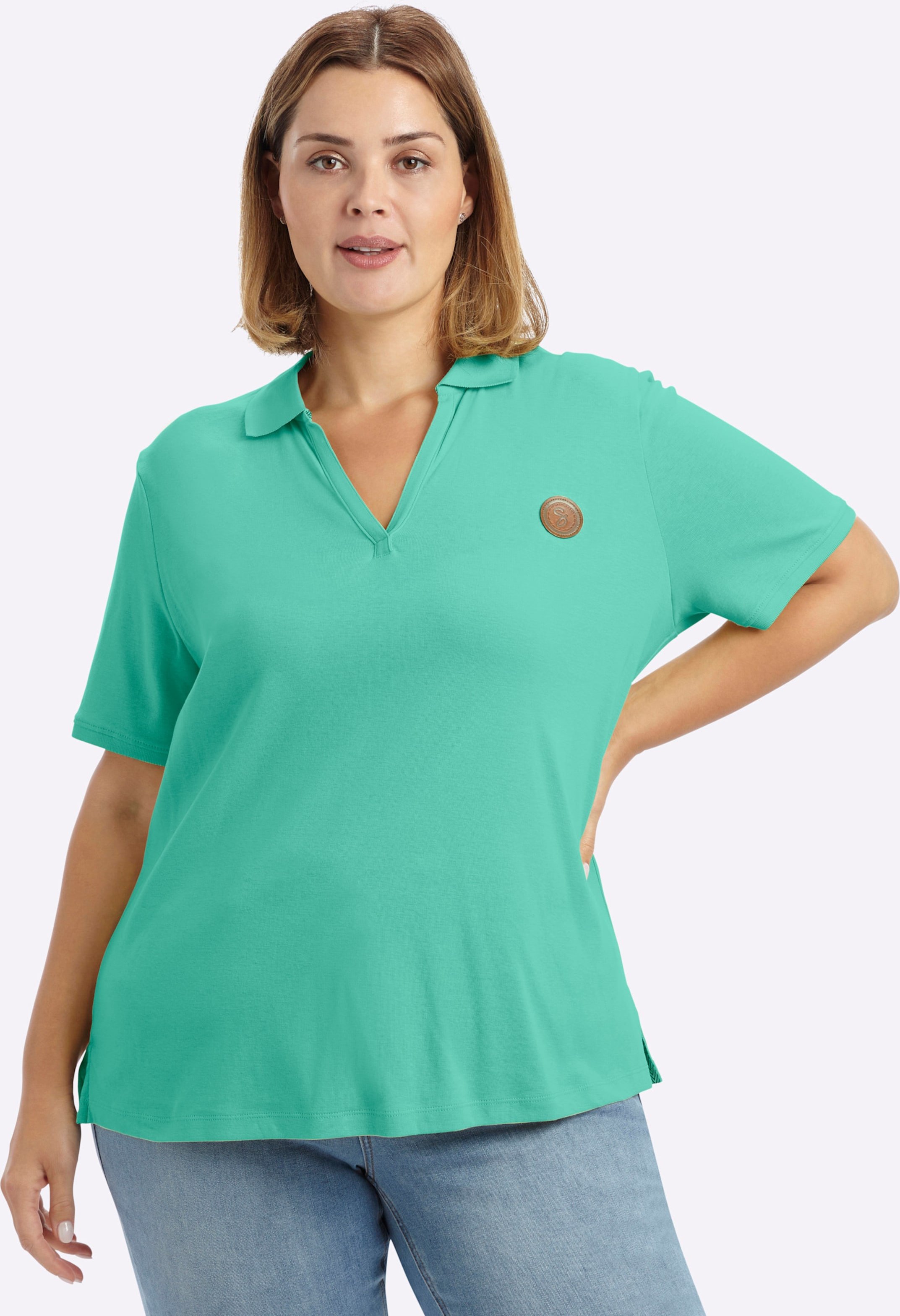 Sheego Poloshirt mit V-Ausschnitt