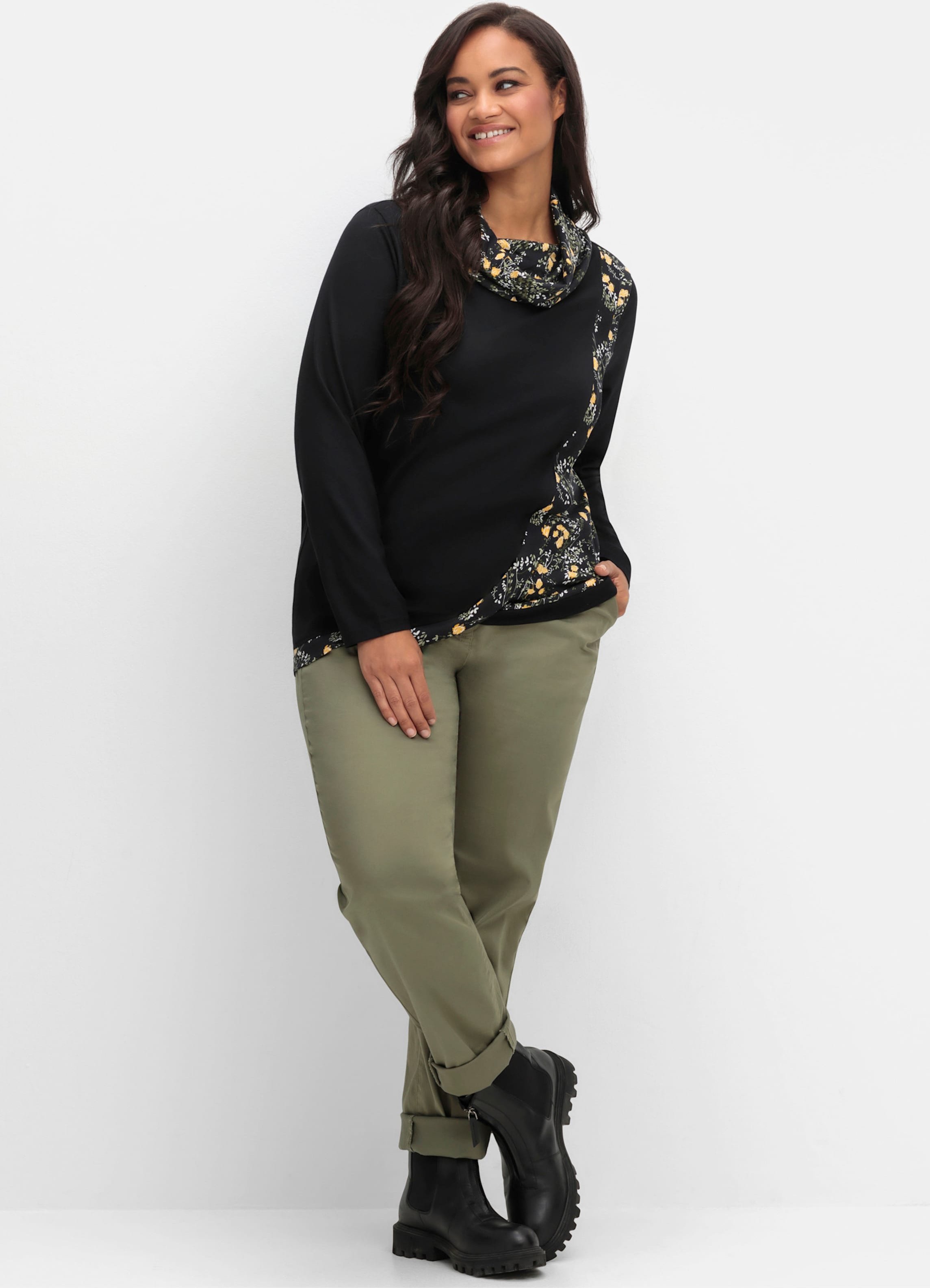 Sheego Print-Shirt in Wickeloptik mit halsfernem Rollkragen